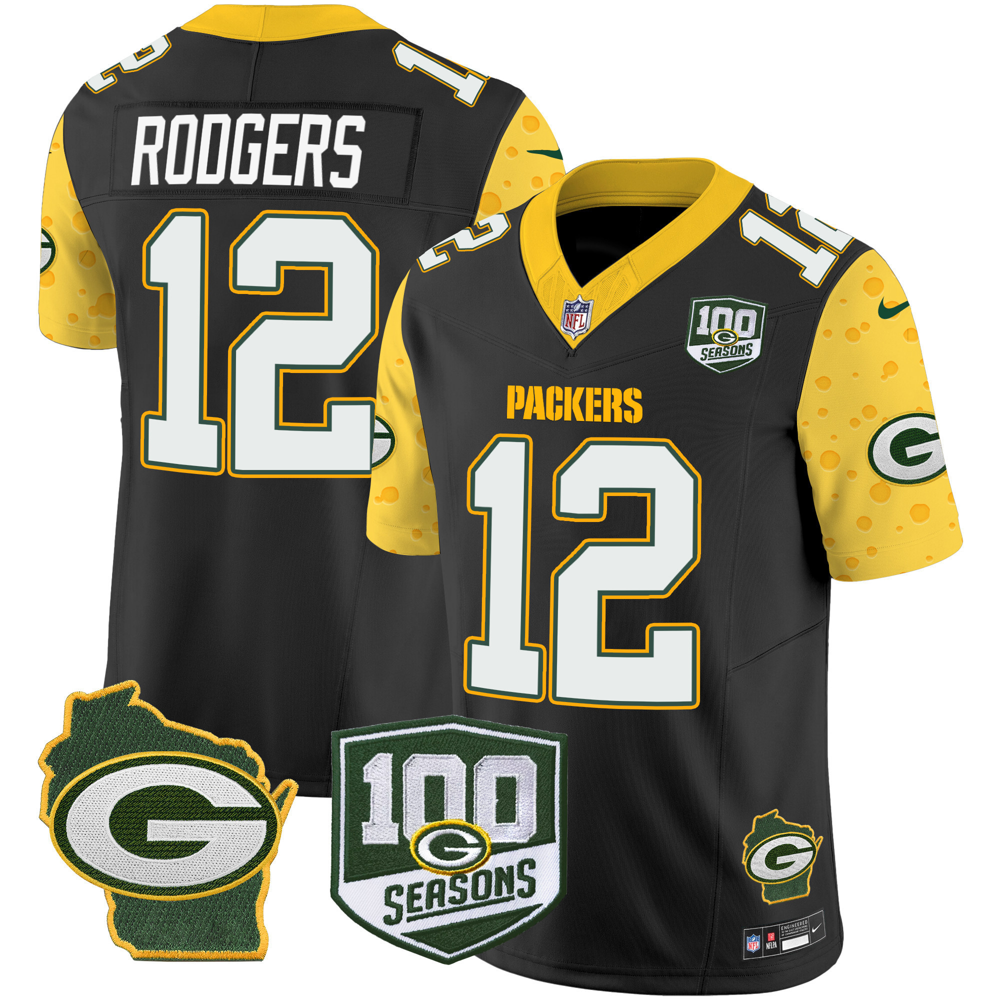 Men's Green Bay Packers 100th Season & Home Patch Cheese Vapor Limited Jersey – All Stitched - Image 19