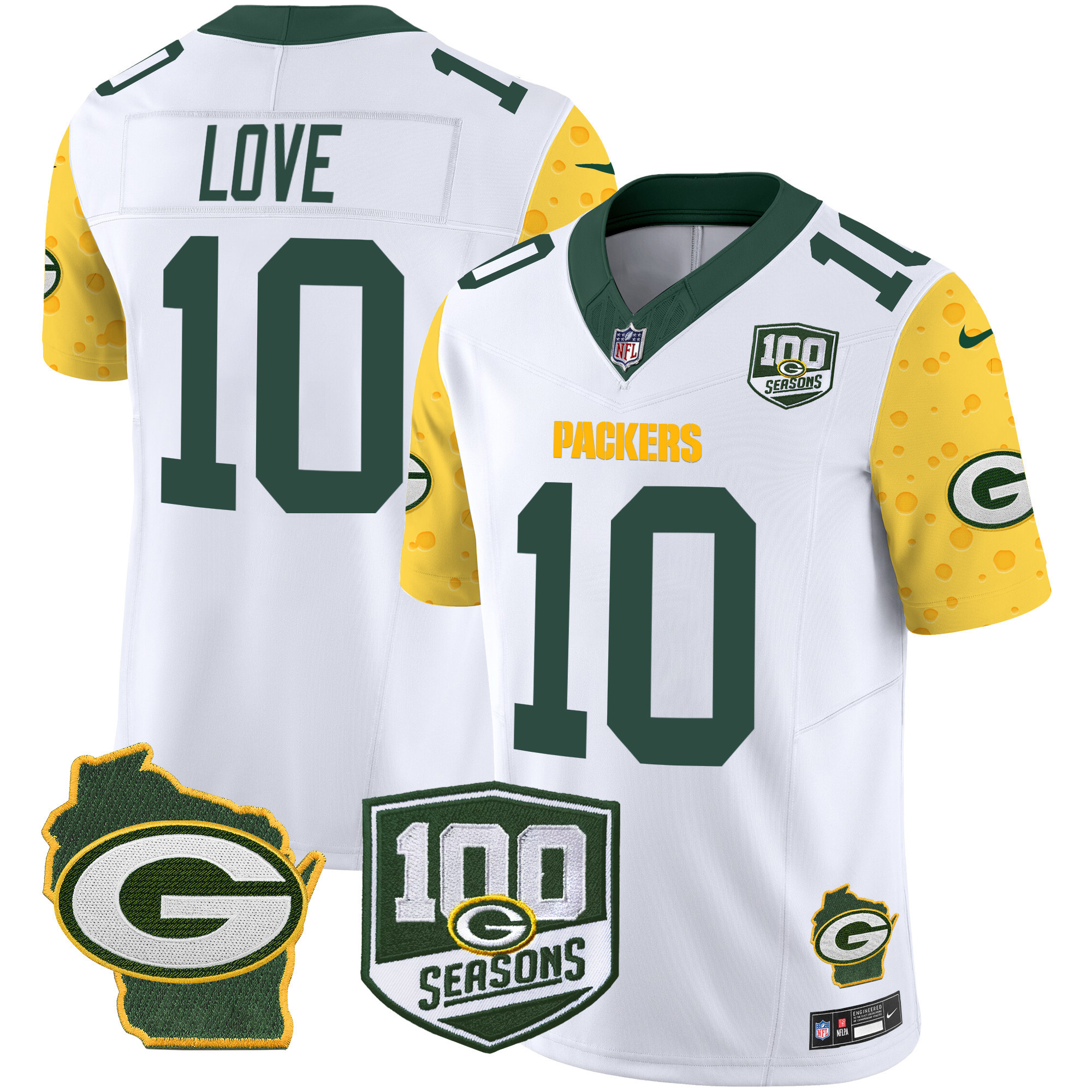 Men's Green Bay Packers 100th Season & Home Patch Cheese Vapor Limited Jersey – All Stitched - Image 8