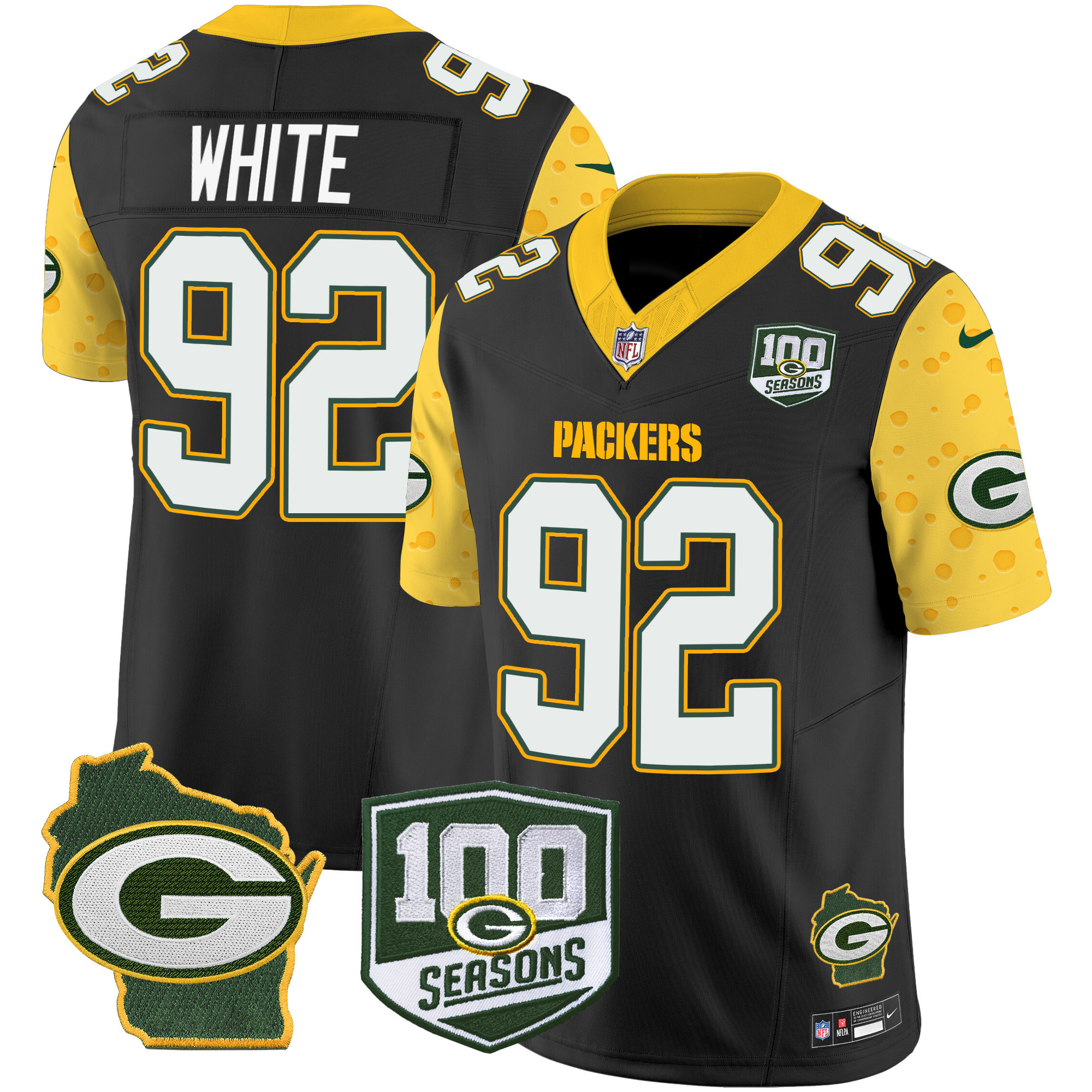 Men's Green Bay Packers 100th Season & Home Patch Cheese Vapor Limited Jersey – All Stitched - Image 21