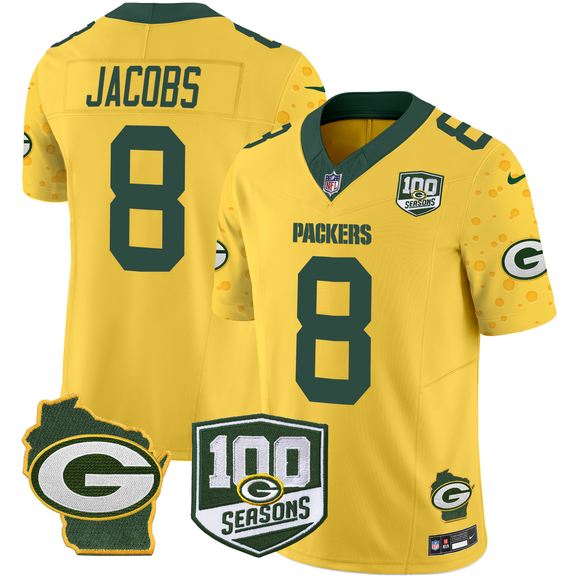 Men's Green Bay Packers 100th Season & Home Patch Cheese Vapor Limited Jersey – All Stitched - Image 23