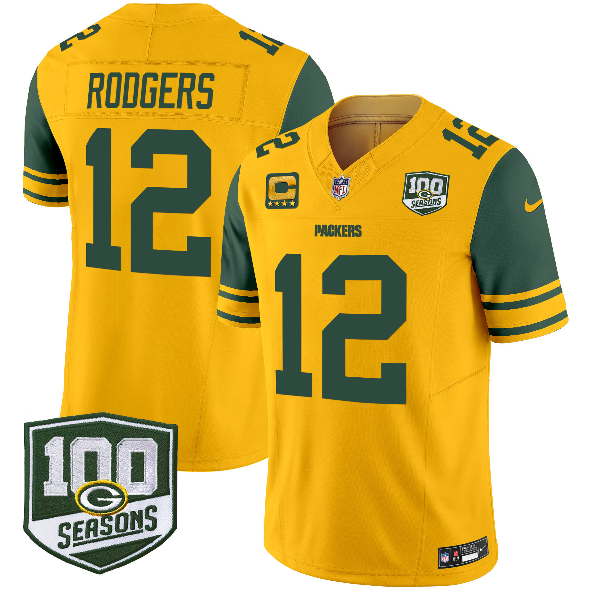 Men's Green Bay Packers Throwback 100th Season Patch Vapor Limited Jersey - All Stitched - Image 12