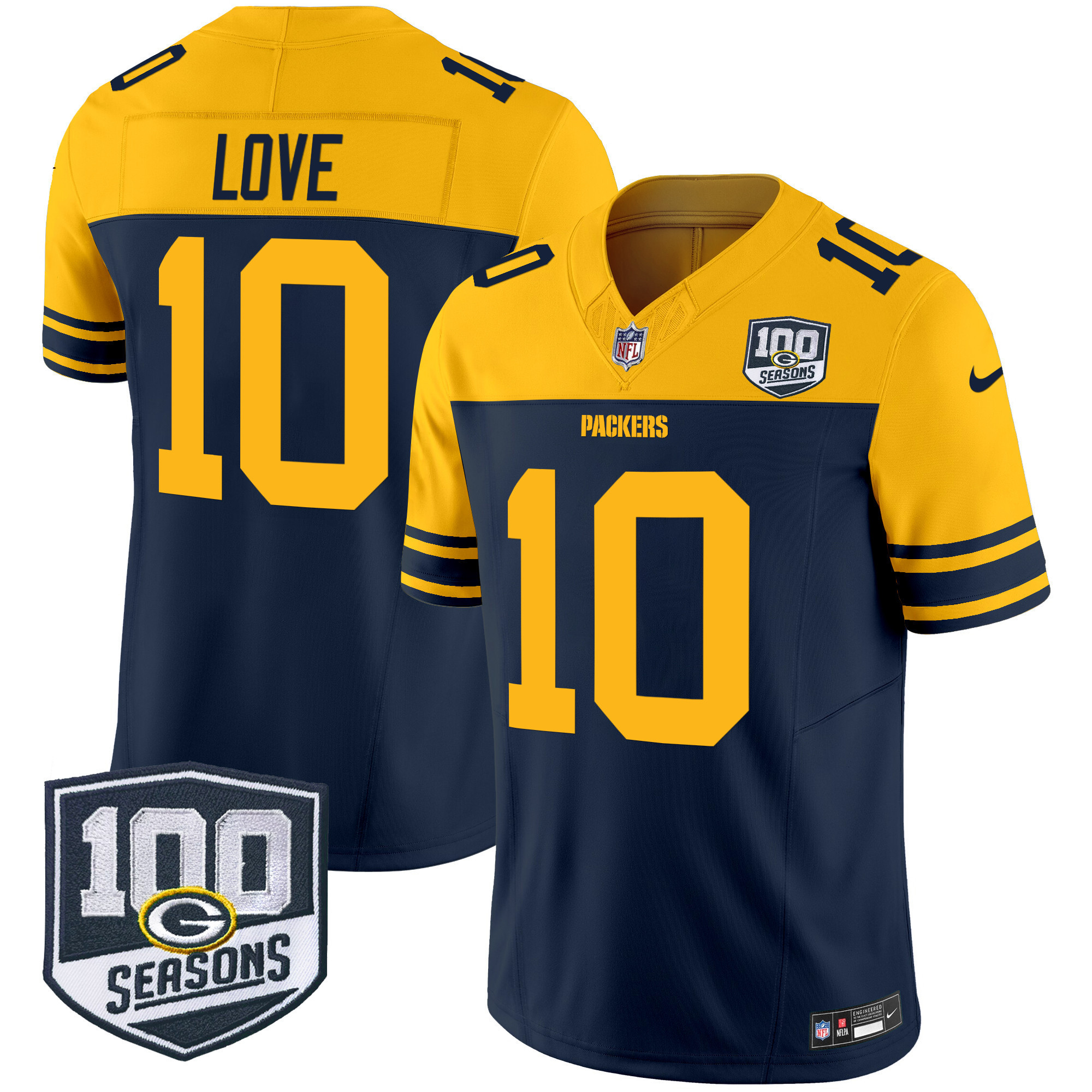 Men's Green Bay Packers Throwback 100th Season Patch Vapor Limited Jersey - All Stitched - Image 22