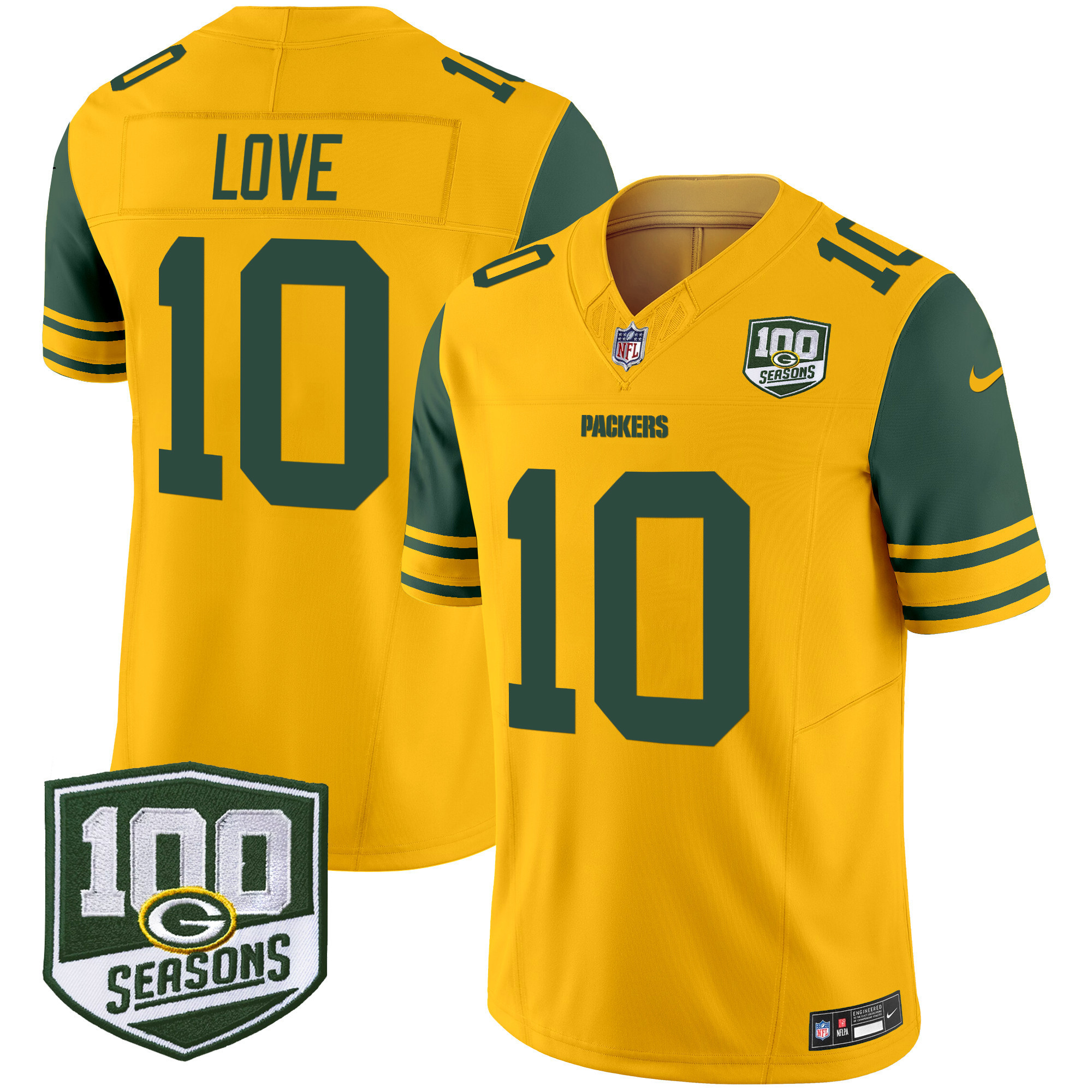 Men's Green Bay Packers Throwback 100th Season Patch Vapor Limited Jersey - All Stitched - Image 8