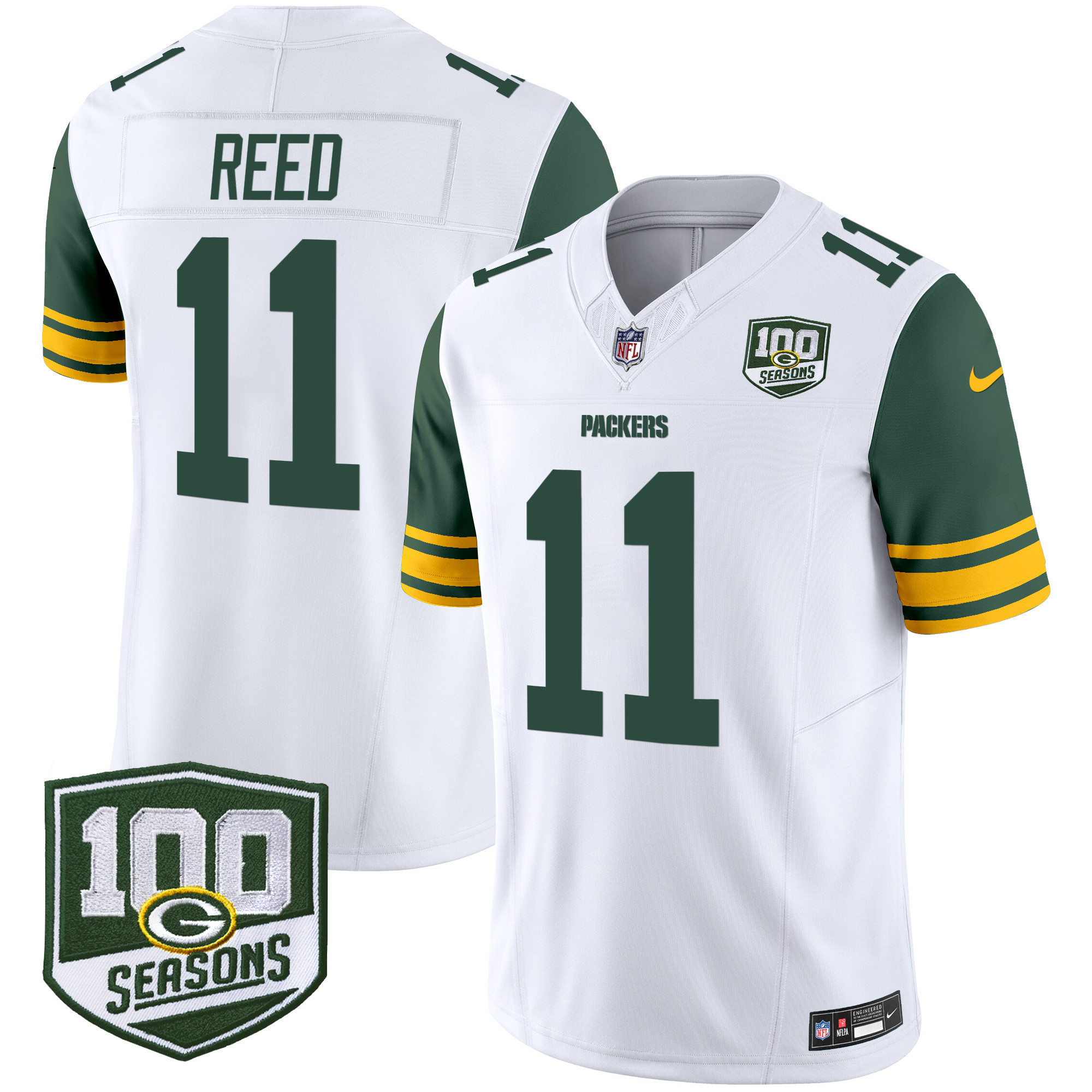 Men's Green Bay Packers Throwback 100th Season Patch Vapor Limited Jersey - All Stitched - Image 18