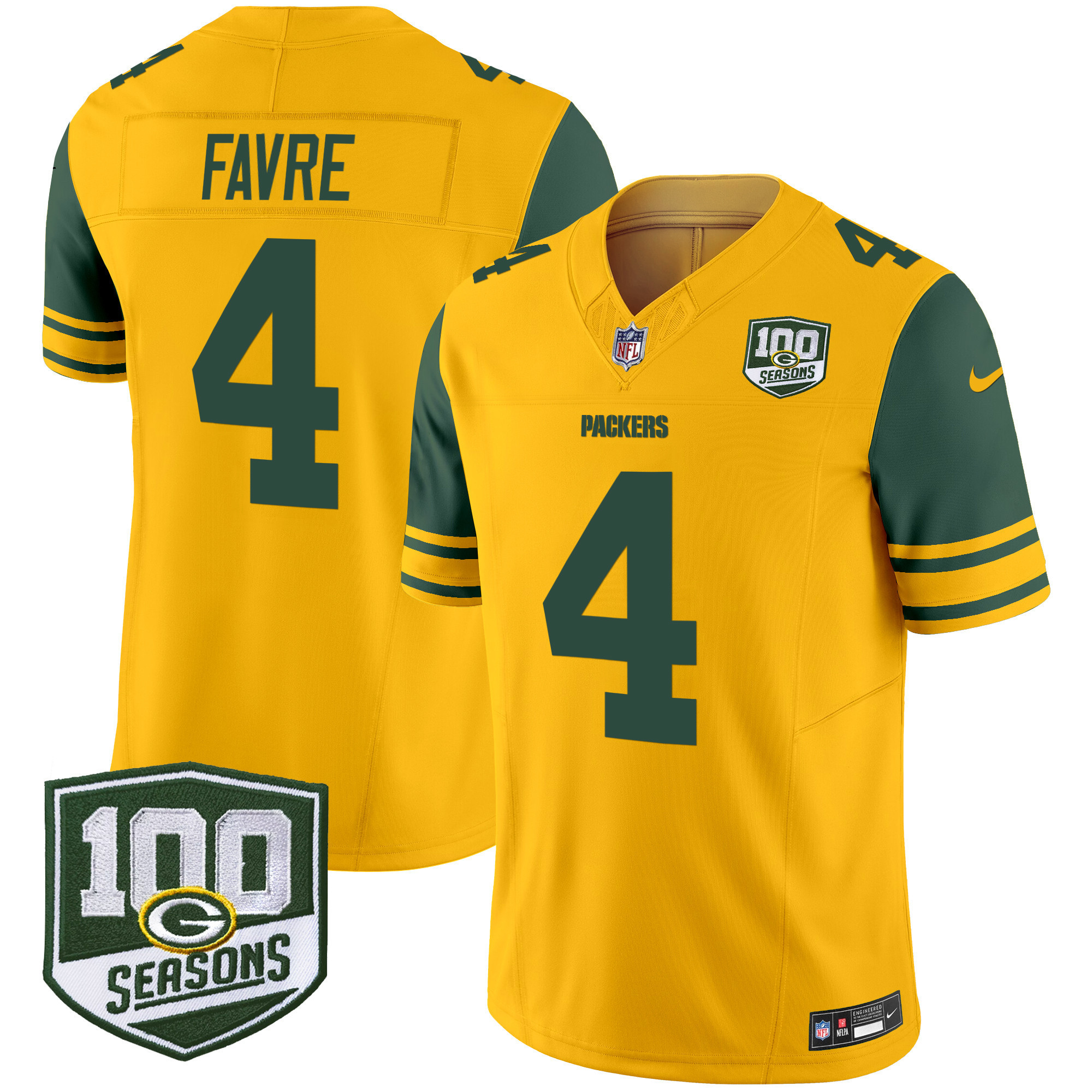 Men's Green Bay Packers Throwback 100th Season Patch Vapor Limited Jersey - All Stitched - Image 13