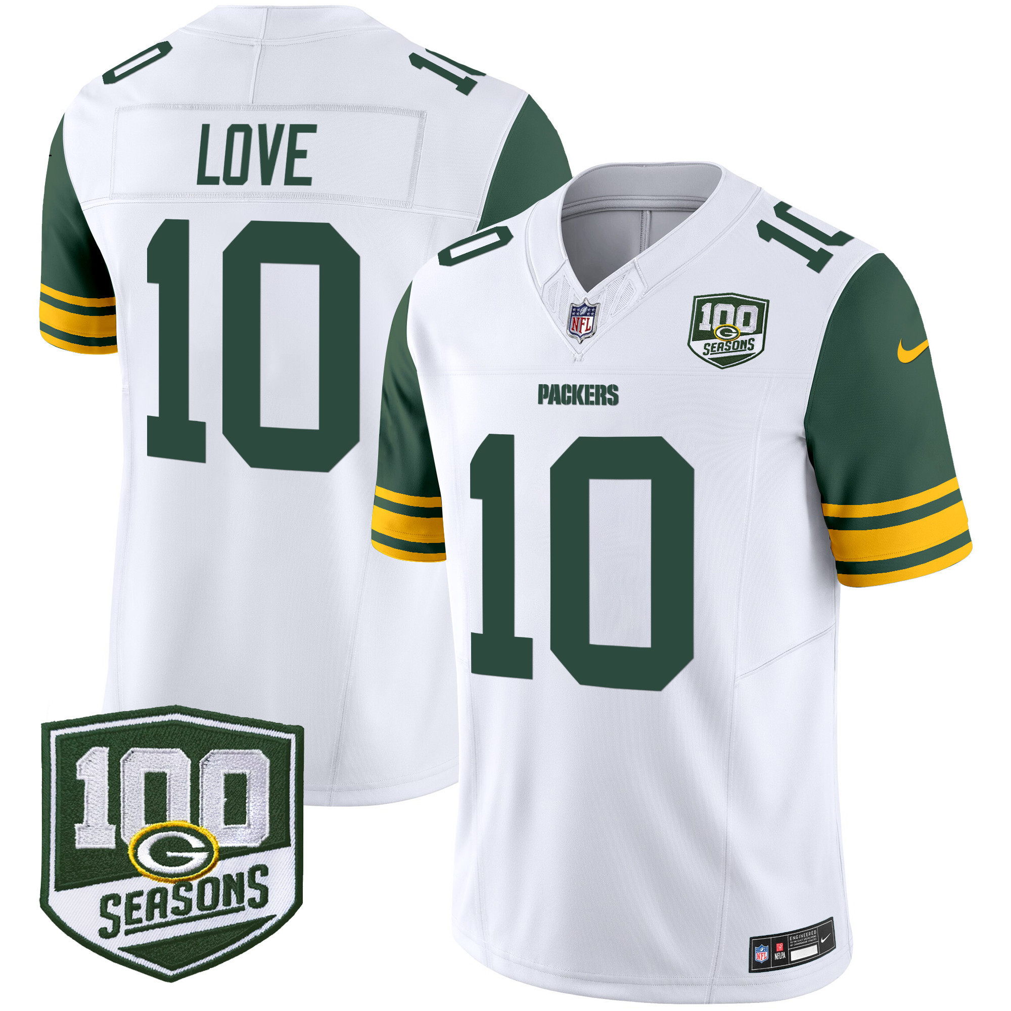 Men's Green Bay Packers Throwback 100th Season Patch Vapor Limited Jersey - All Stitched - Image 15