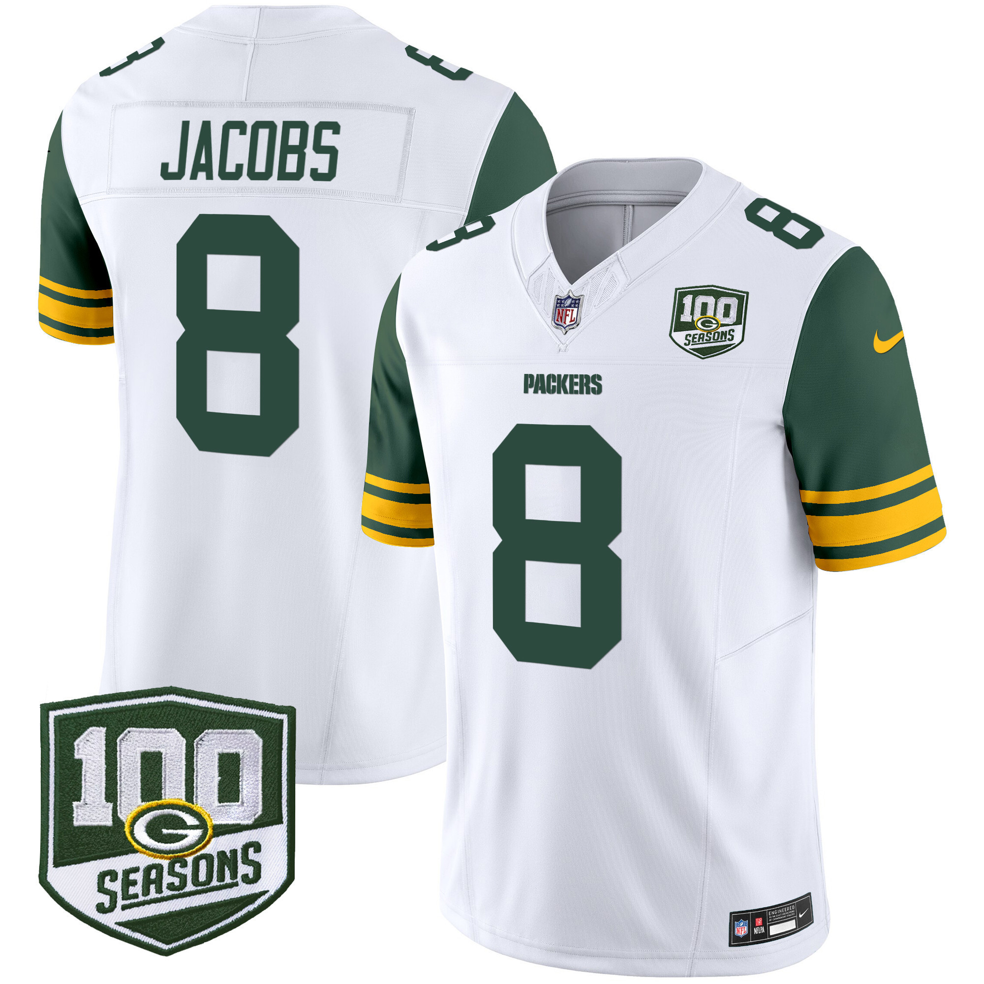 Men's Green Bay Packers Throwback 100th Season Patch Vapor Limited Jersey - All Stitched - Image 16