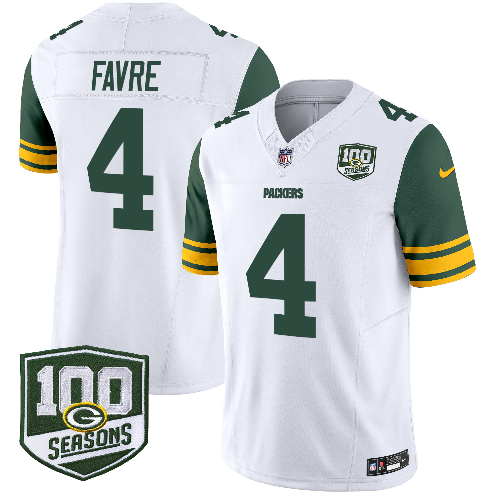 Men's Green Bay Packers Throwback 100th Season Patch Vapor Limited Jersey - All Stitched - Image 20