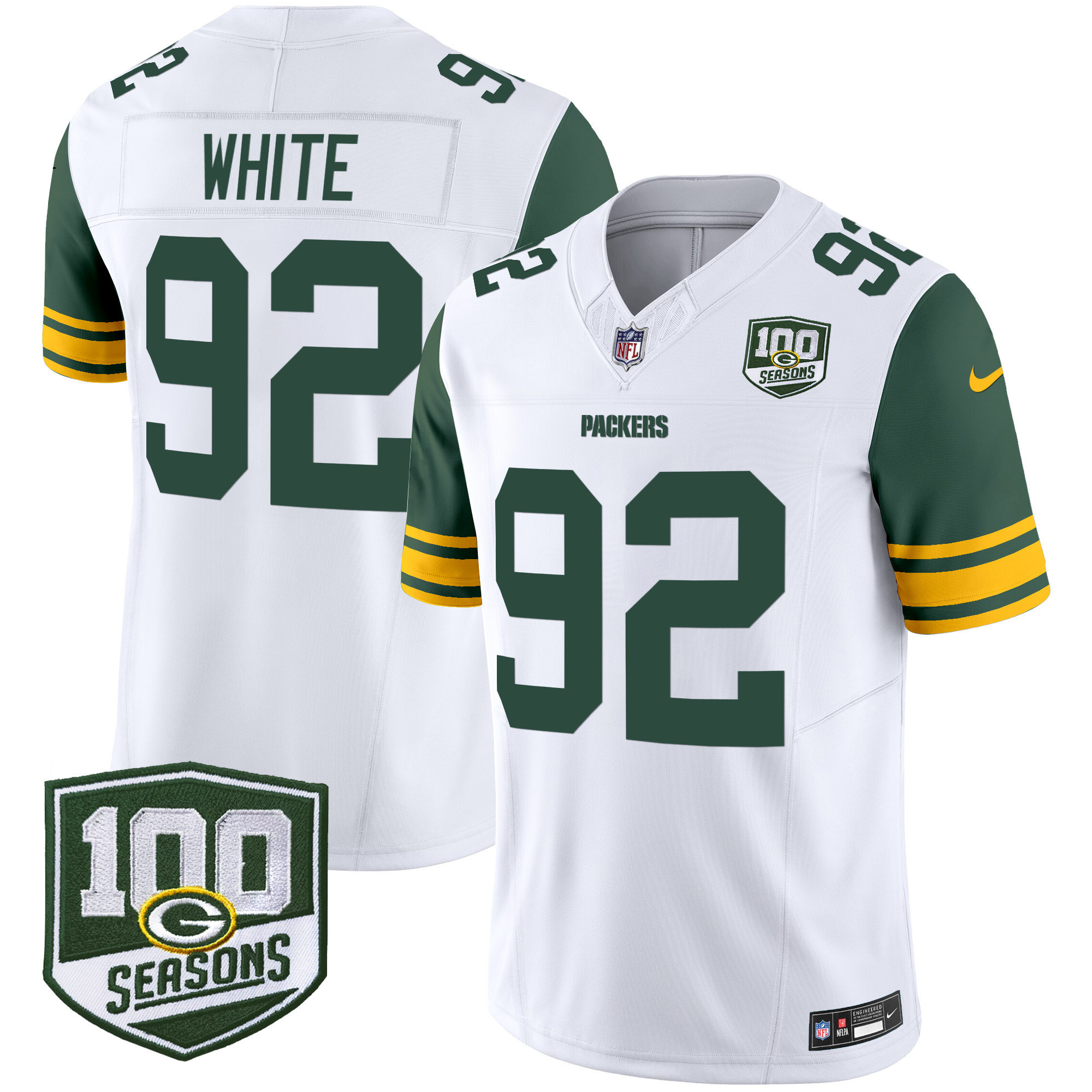 Men's Green Bay Packers Throwback 100th Season Patch Vapor Limited Jersey - All Stitched - Image 21