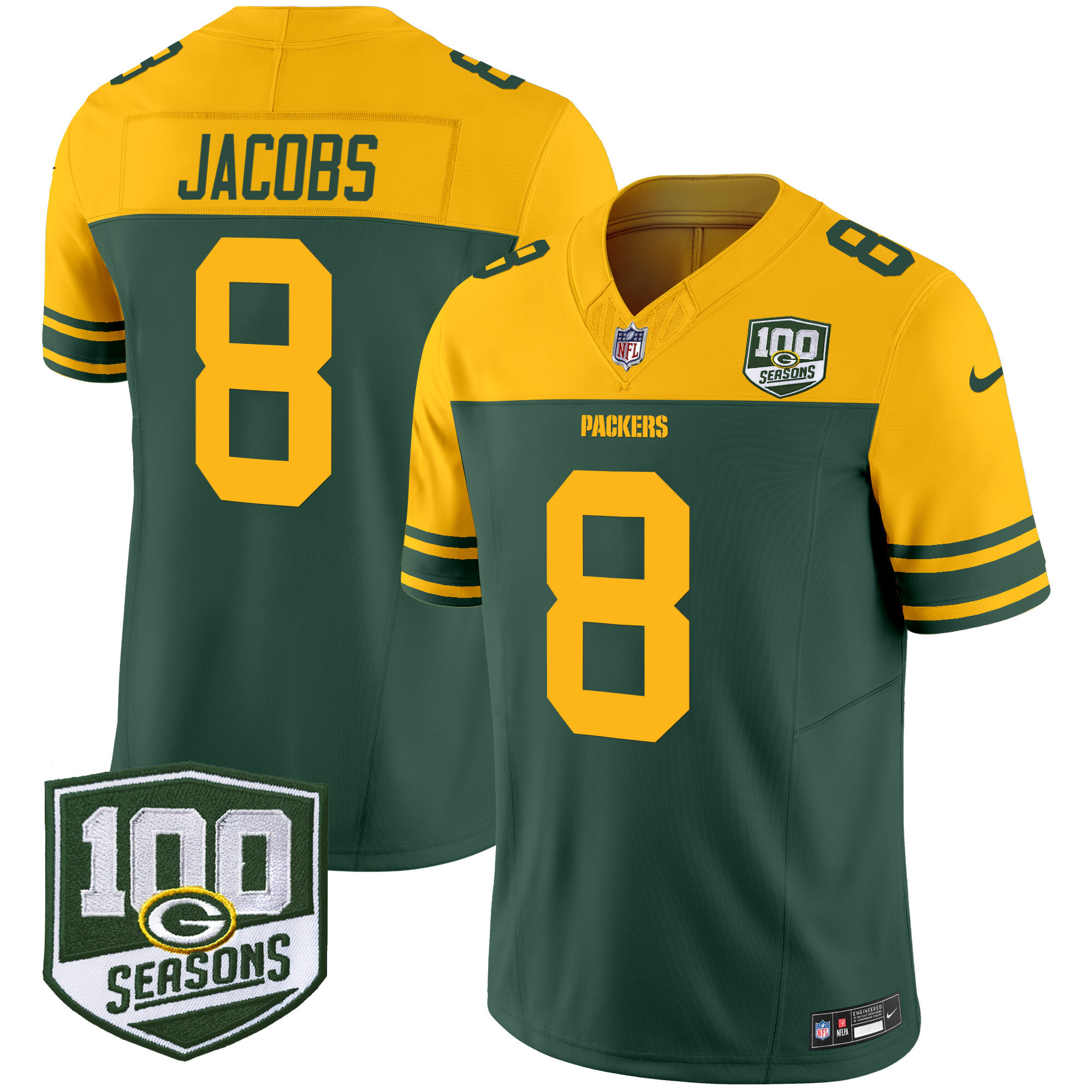 Men's Green Bay Packers Throwback 100th Season Patch Vapor Limited Jersey - All Stitched - Image 2