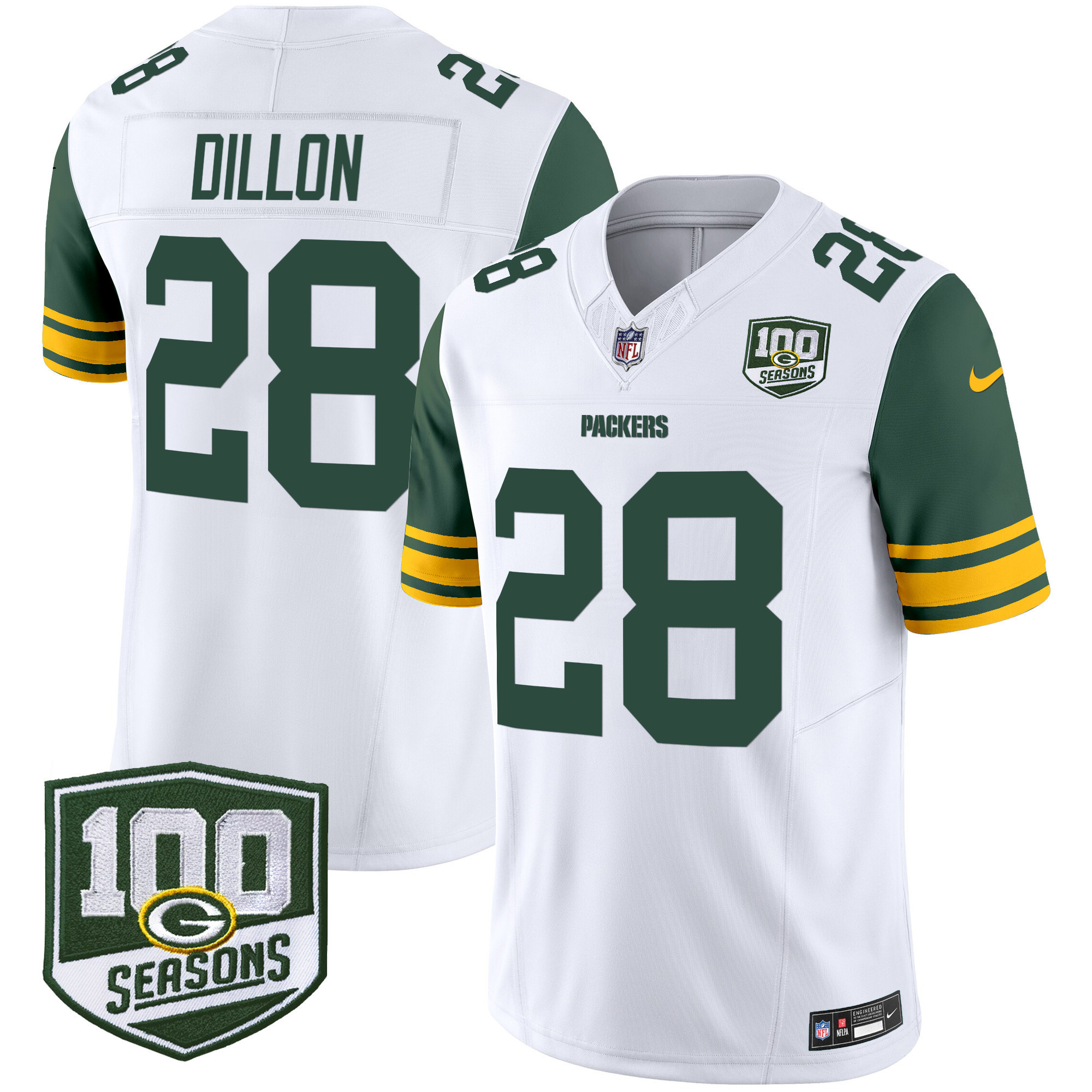 Men's Green Bay Packers Throwback 100th Season Patch Vapor Limited Jersey - All Stitched - Image 17