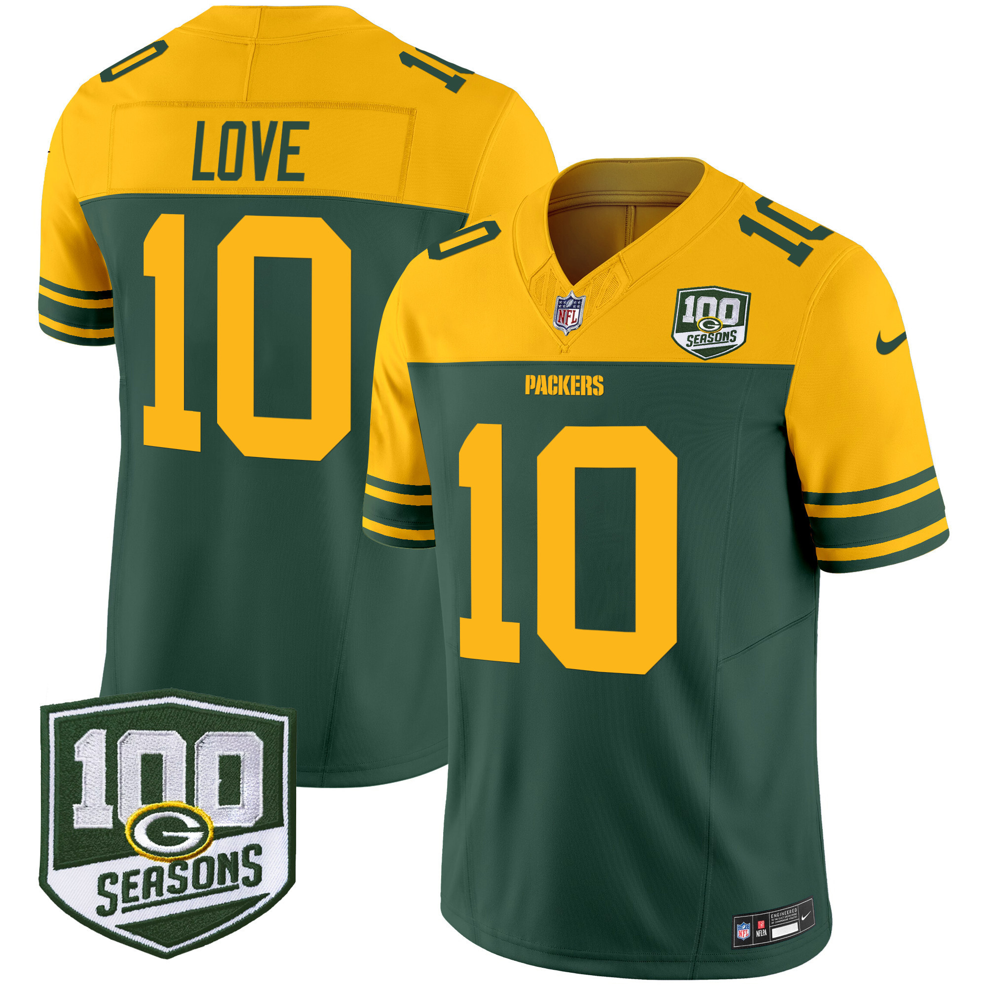 Men's Green Bay Packers Throwback 100th Season Patch Vapor Limited Jersey - All Stitched