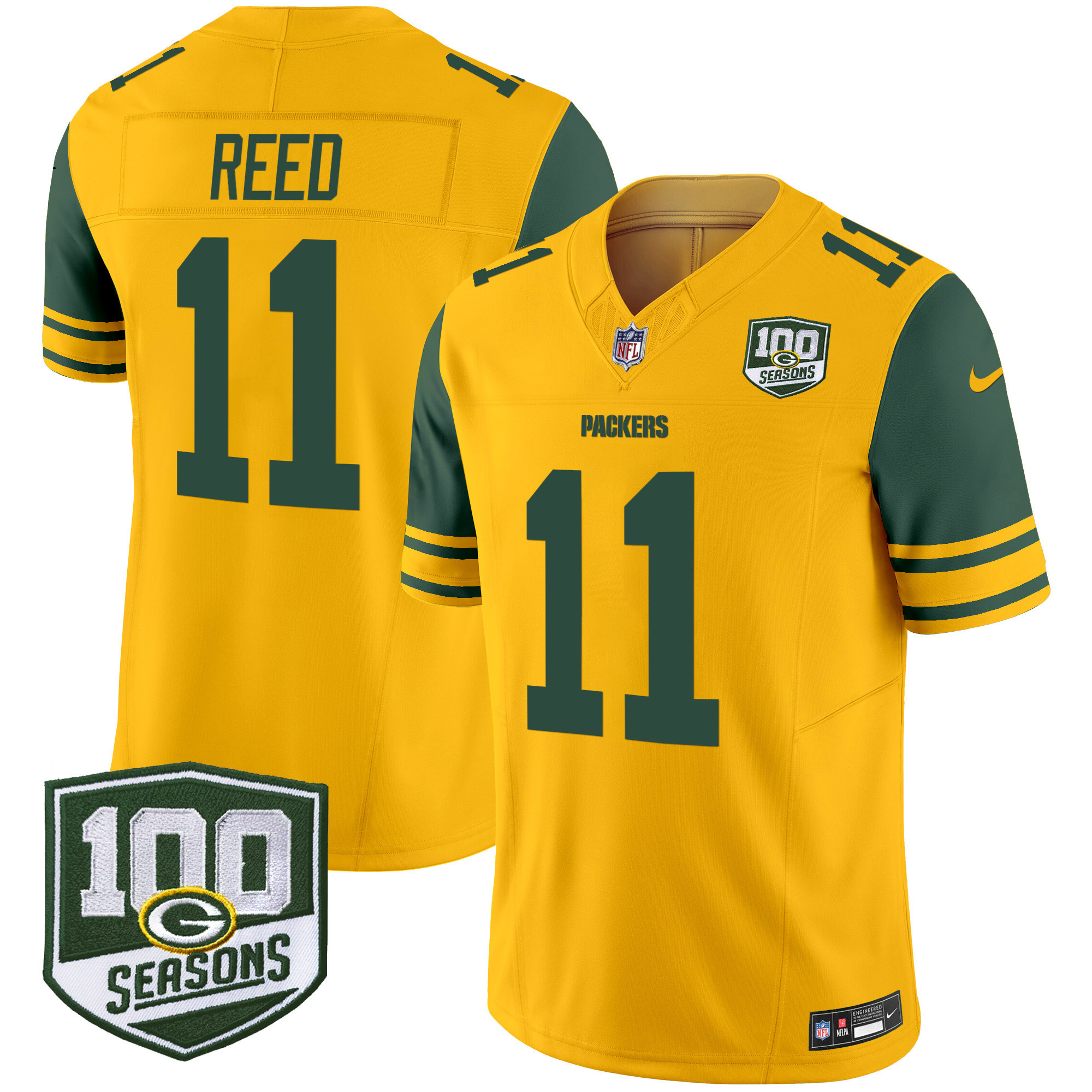Men's Green Bay Packers Throwback 100th Season Patch Vapor Limited Jersey - All Stitched - Image 11