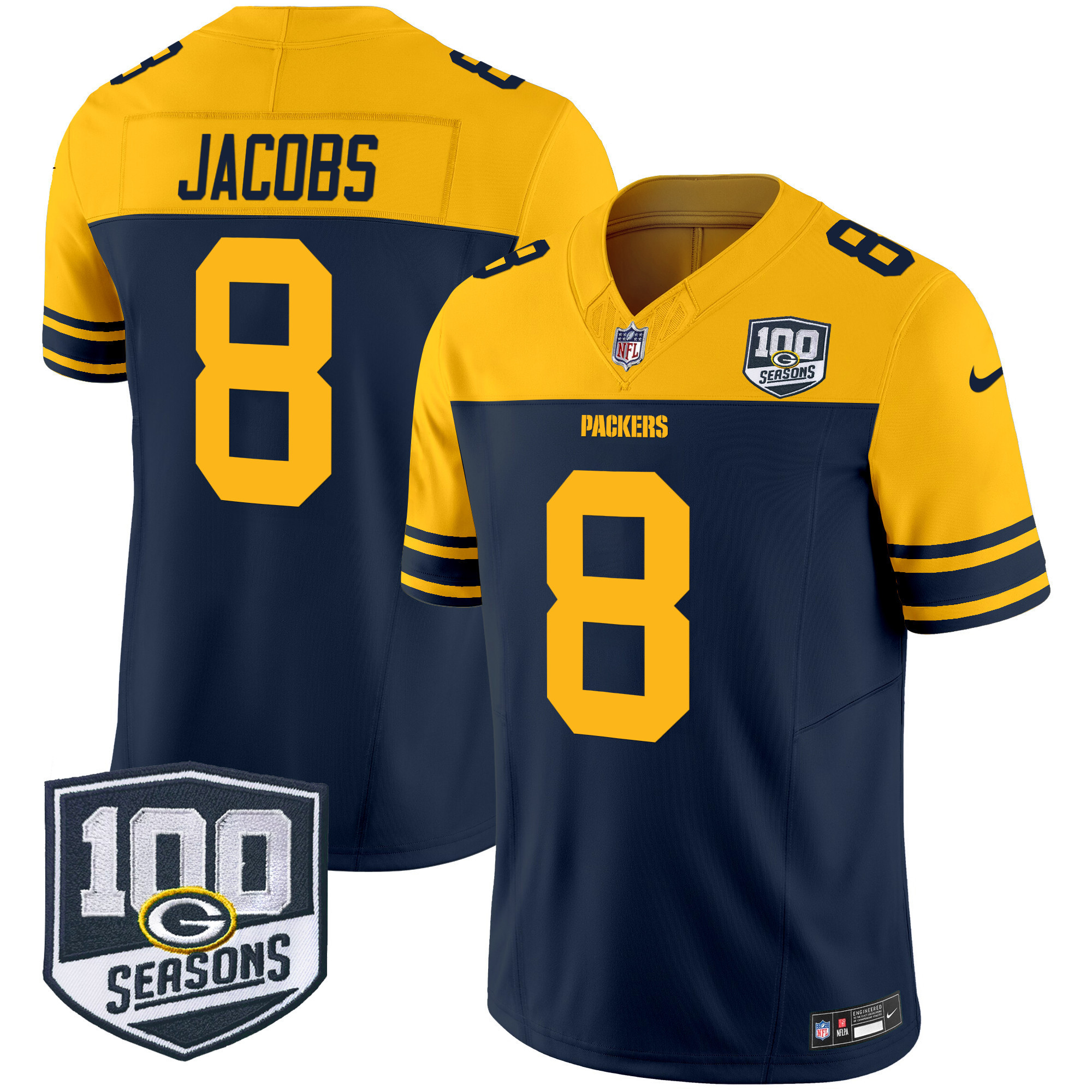 Men's Green Bay Packers Throwback 100th Season Patch Vapor Limited Jersey - All Stitched - Image 23