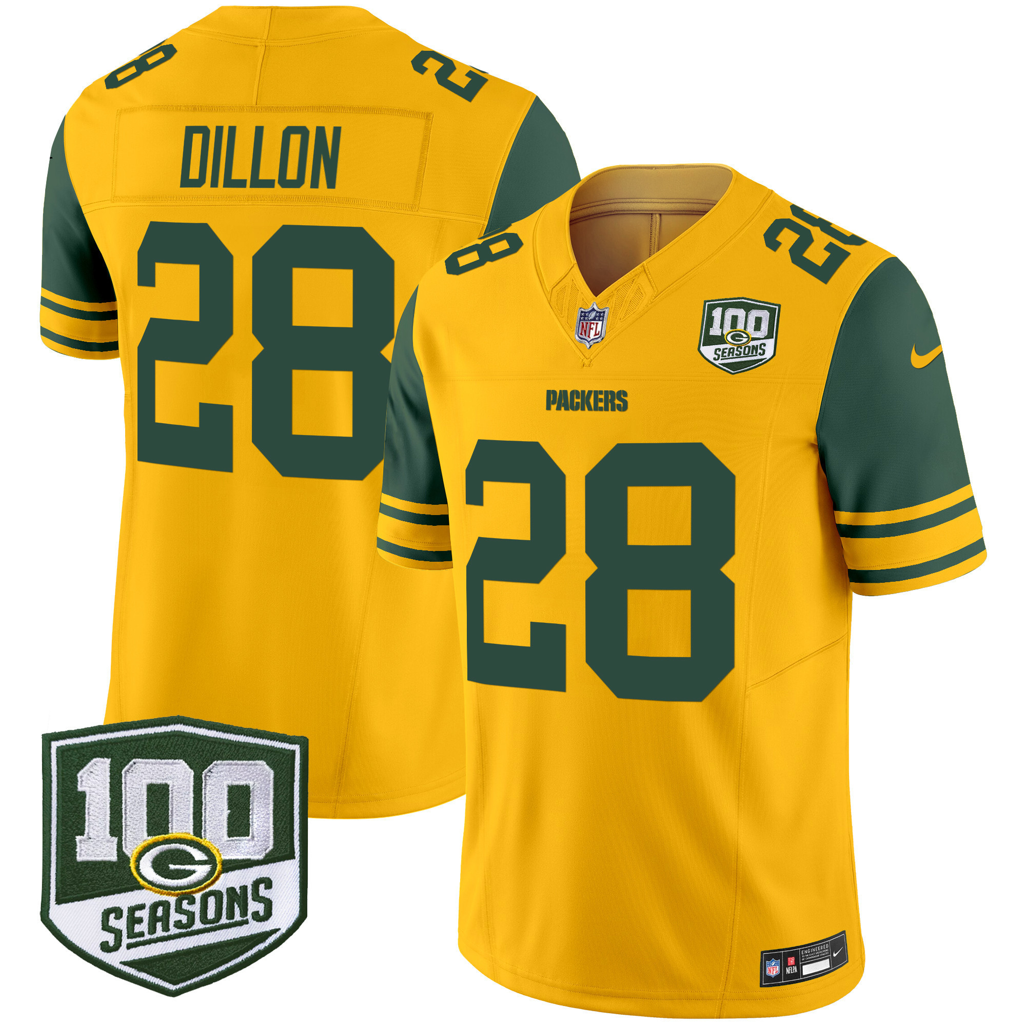 Men's Green Bay Packers Throwback 100th Season Patch Vapor Limited Jersey - All Stitched - Image 10