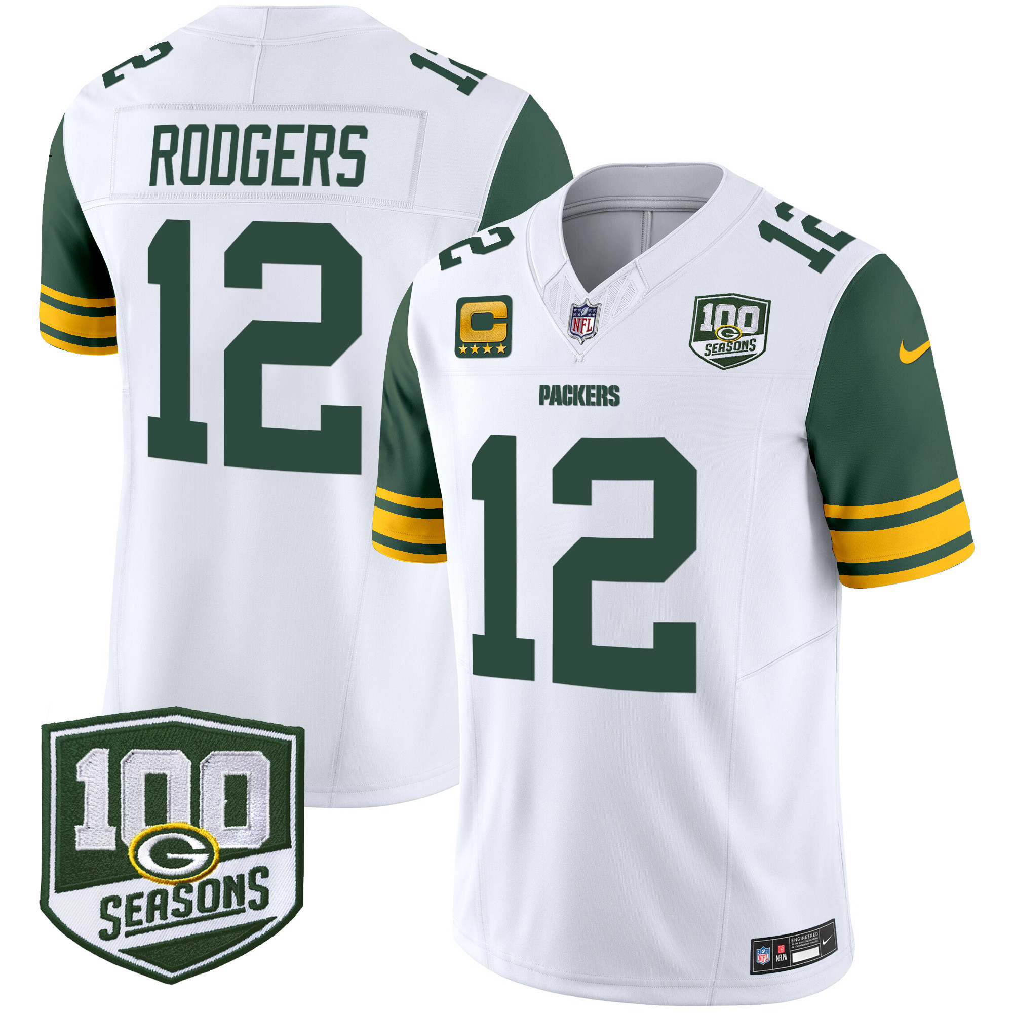 Men's Green Bay Packers Throwback 100th Season Patch Vapor Limited Jersey - All Stitched - Image 19
