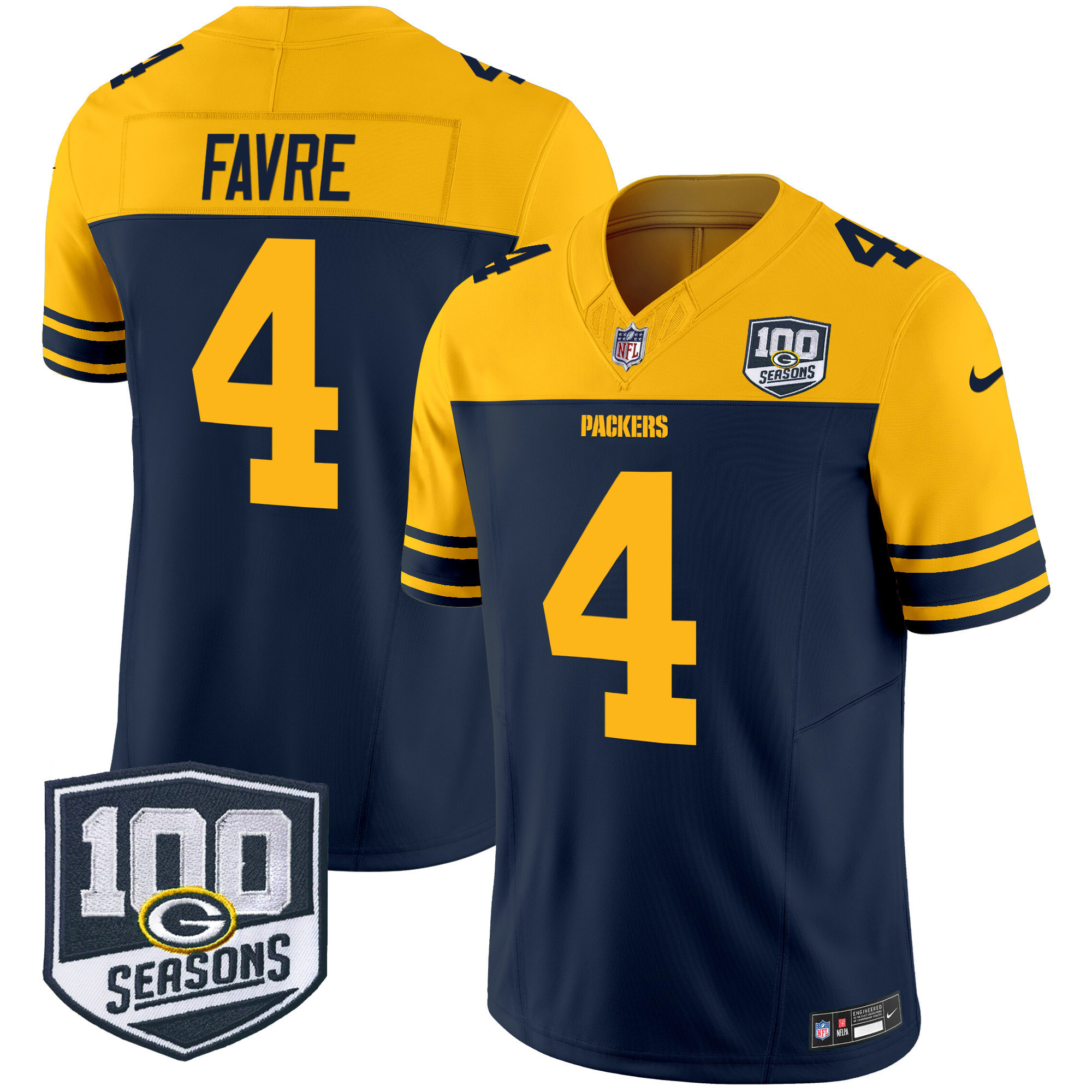 Men's Green Bay Packers Throwback 100th Season Patch Vapor Limited Jersey - All Stitched - Image 27