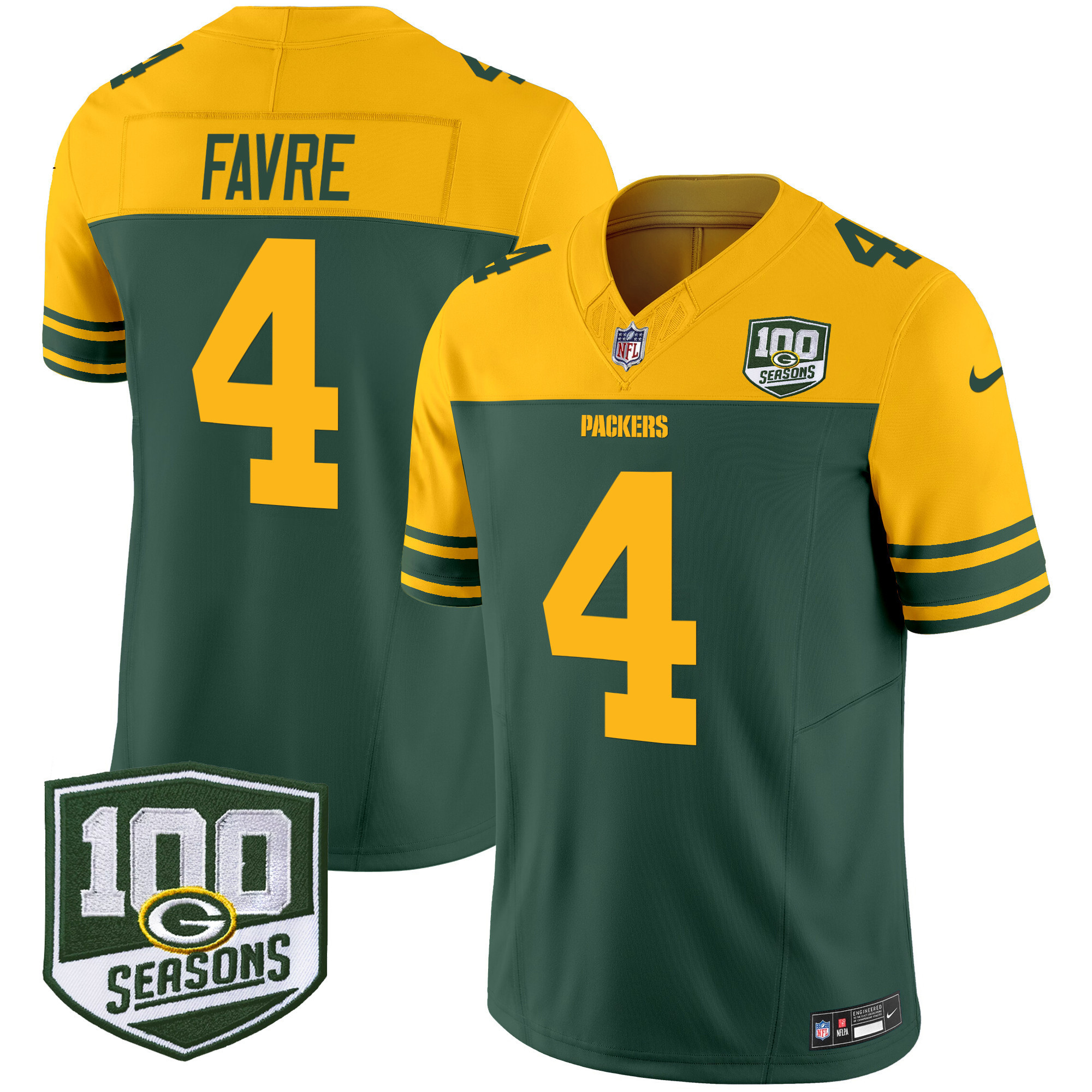 Men's Green Bay Packers Throwback 100th Season Patch Vapor Limited Jersey - All Stitched - Image 6