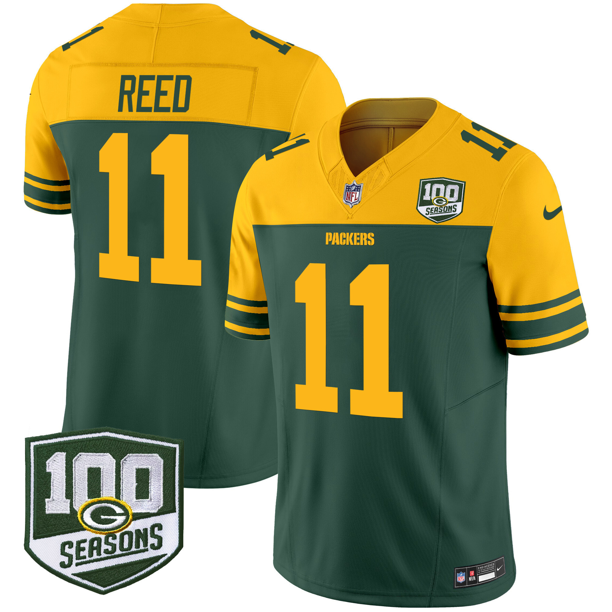 Men's Green Bay Packers Throwback 100th Season Patch Vapor Limited Jersey - All Stitched - Image 4