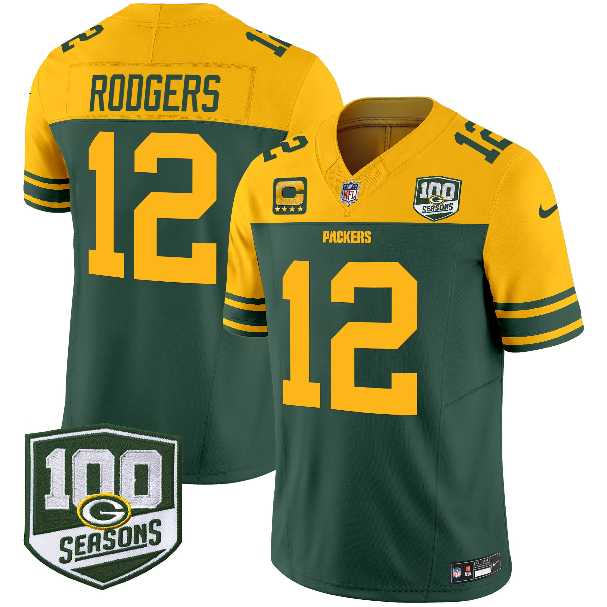 Men's Green Bay Packers Throwback 100th Season Patch Vapor Limited Jersey - All Stitched - Image 5