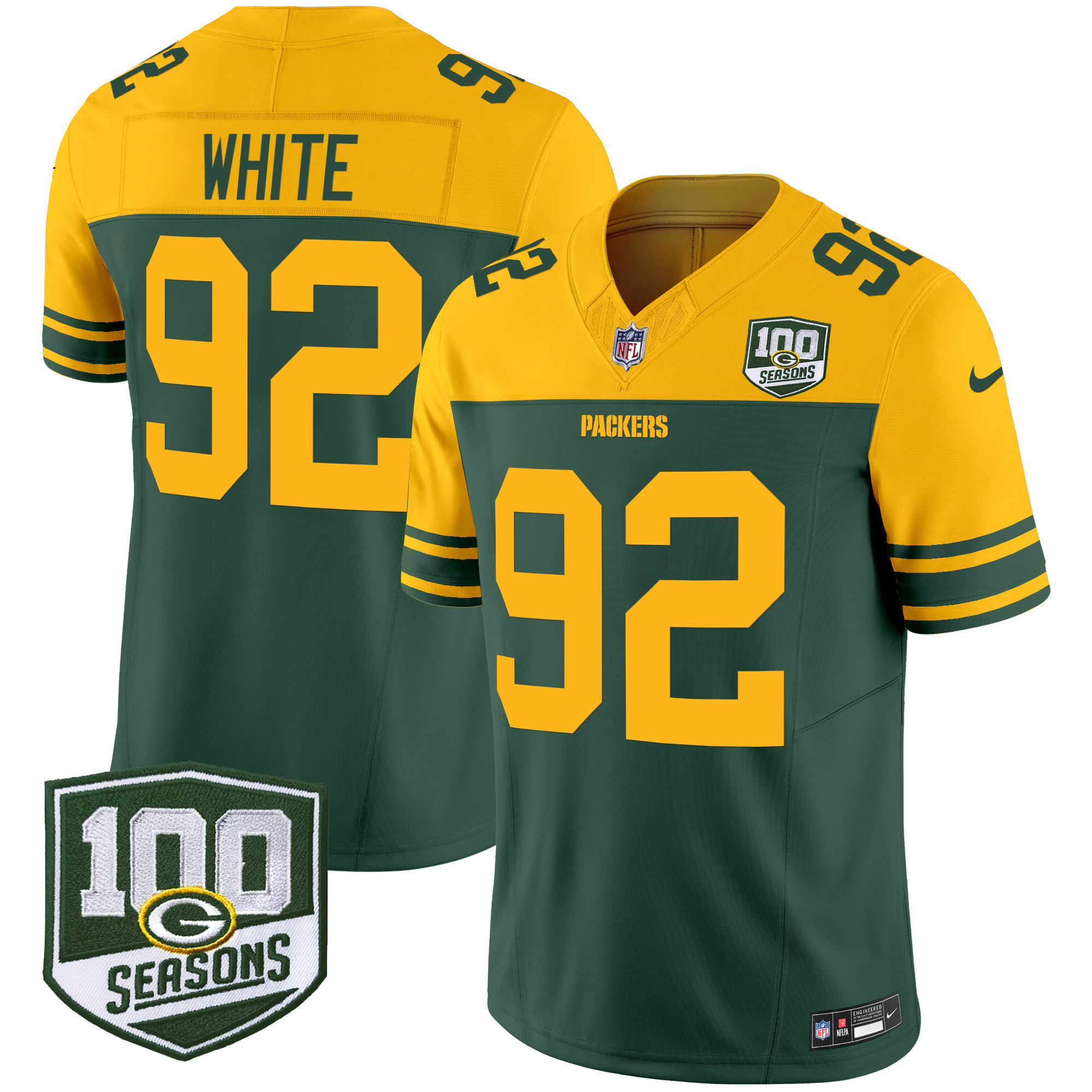 Men's Green Bay Packers Throwback 100th Season Patch Vapor Limited Jersey - All Stitched - Image 7
