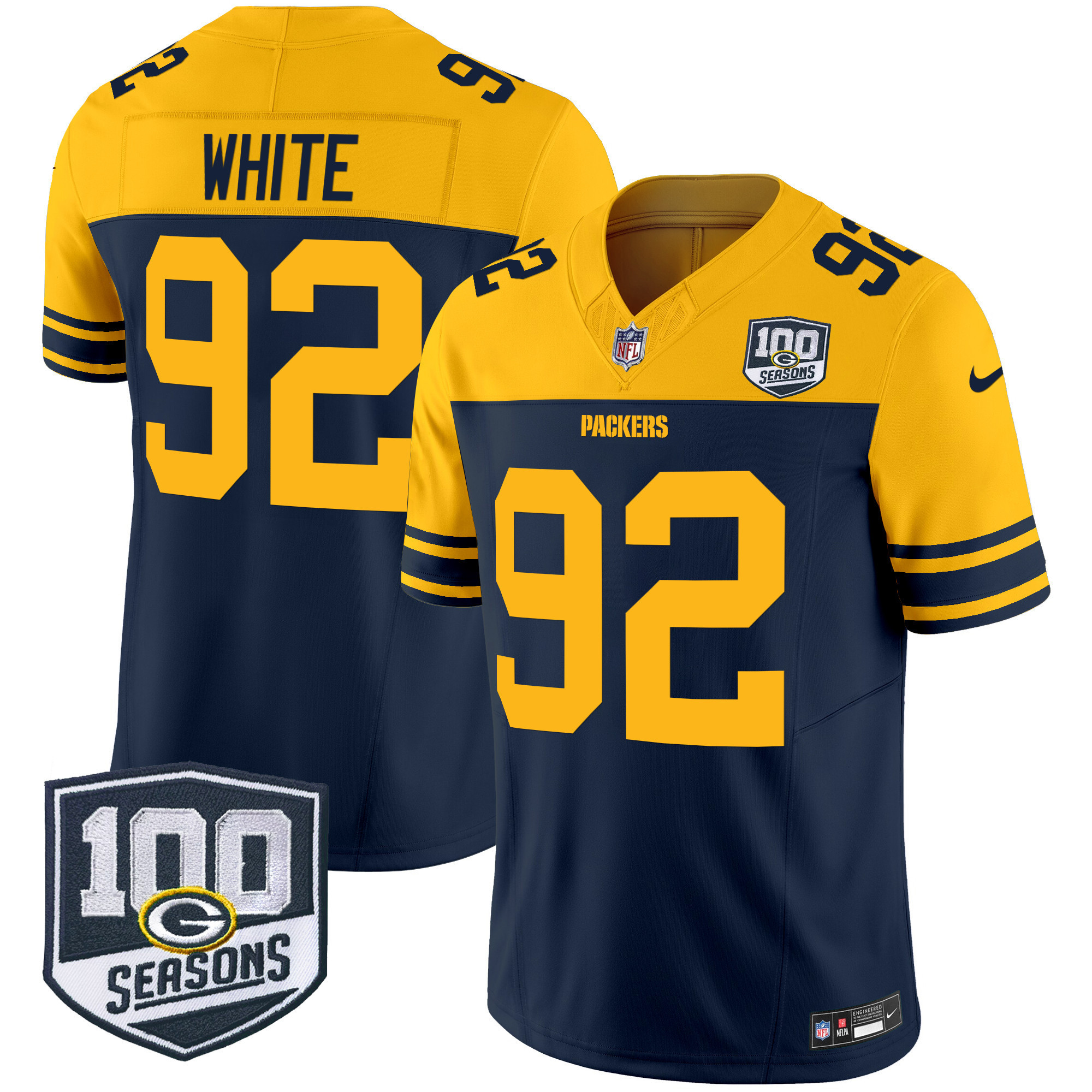 Men's Green Bay Packers Throwback 100th Season Patch Vapor Limited Jersey - All Stitched - Image 28