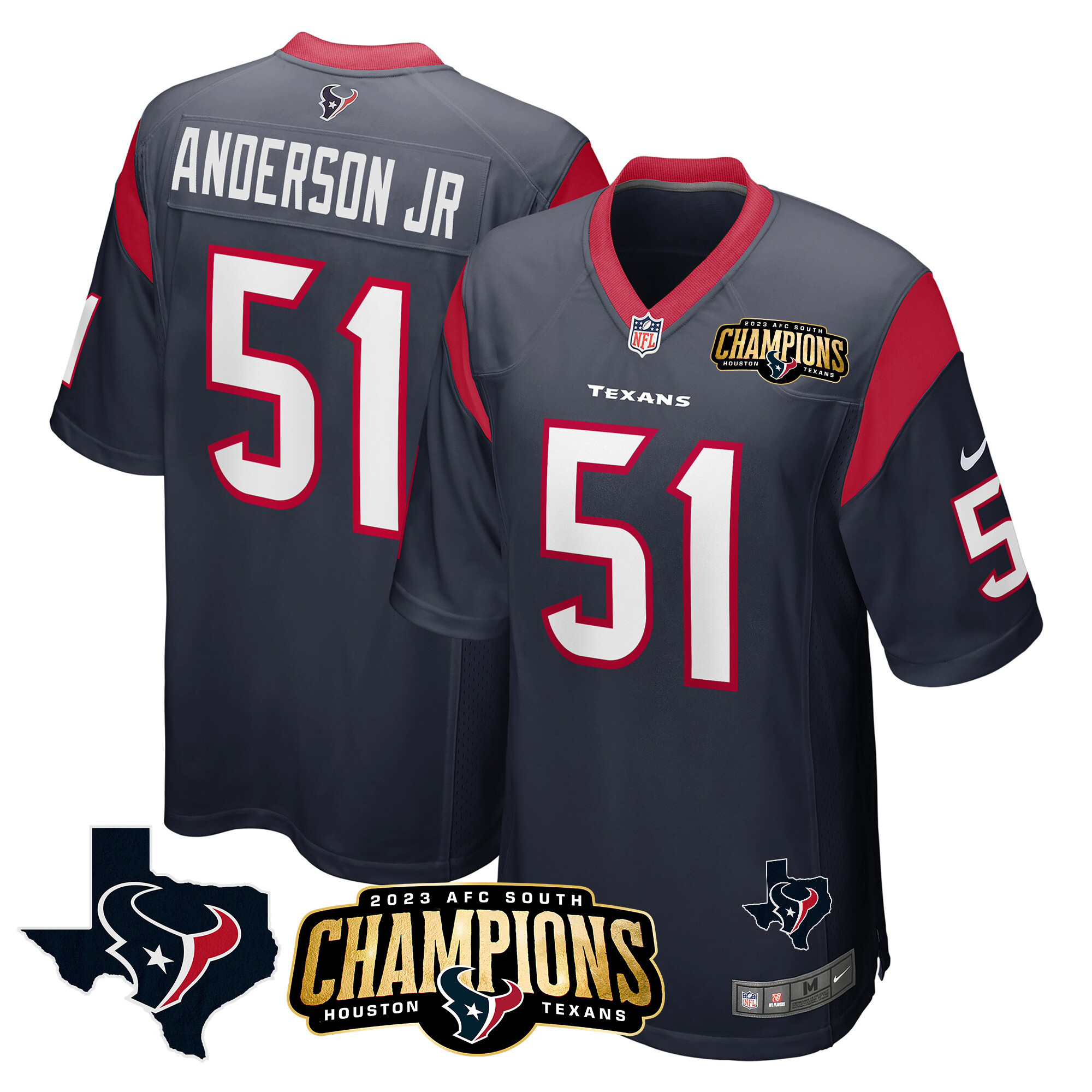 Men's Houston Texans 2023 AFC South Champions Patch Game Jersey - All Stitched - Image 11