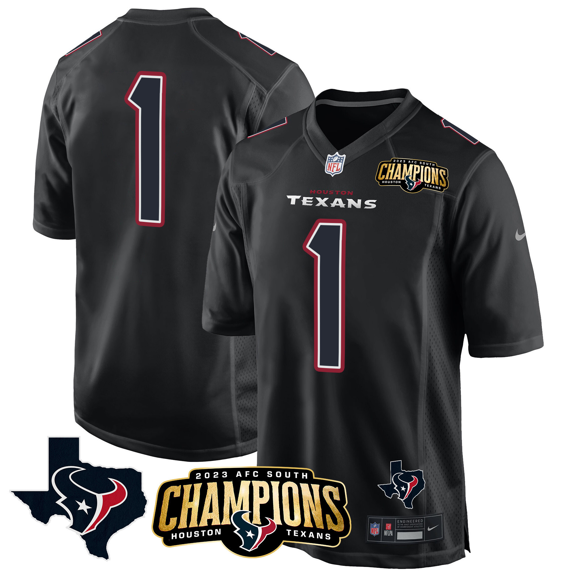 Men's Houston Texans 2023 AFC South Champions Patch Game Jersey - All Stitched - Image 6