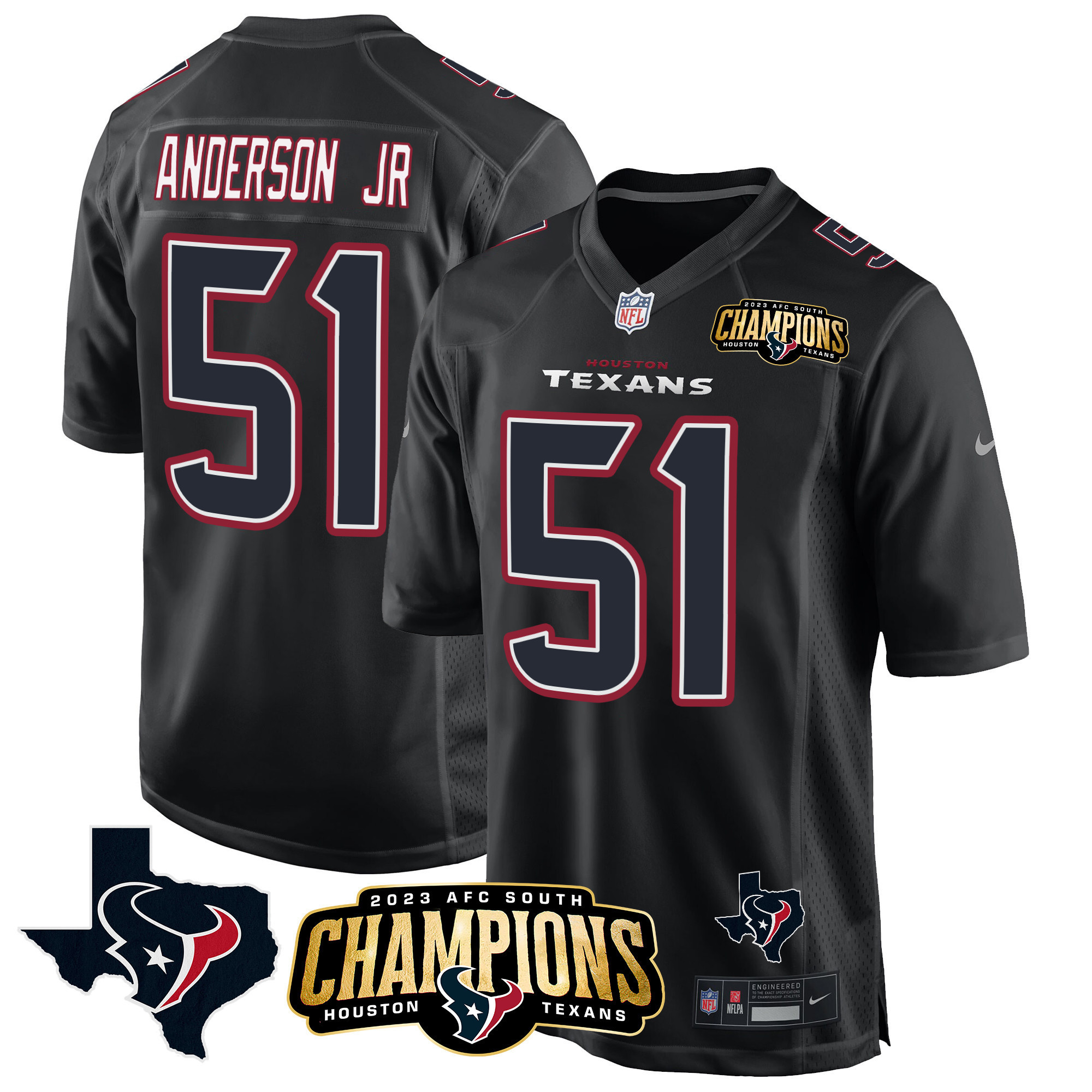Men's Houston Texans 2023 AFC South Champions Patch Game Jersey - All Stitched - Image 5