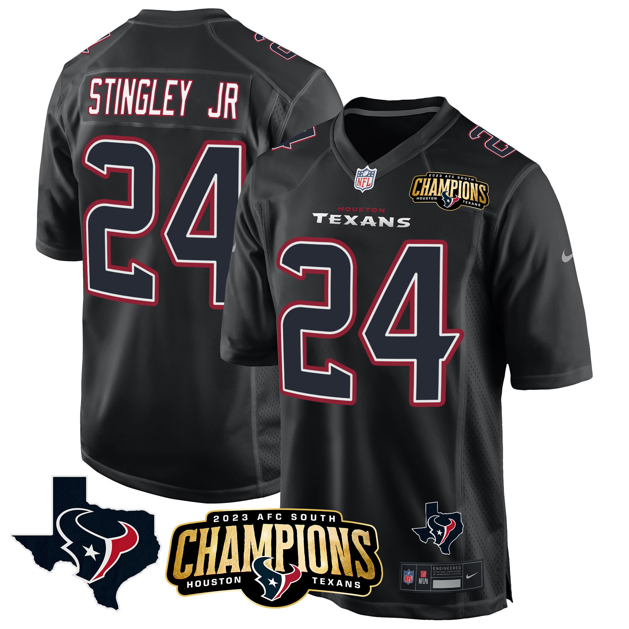 Men's Houston Texans 2023 AFC South Champions Patch Game Jersey - All Stitched - Image 2