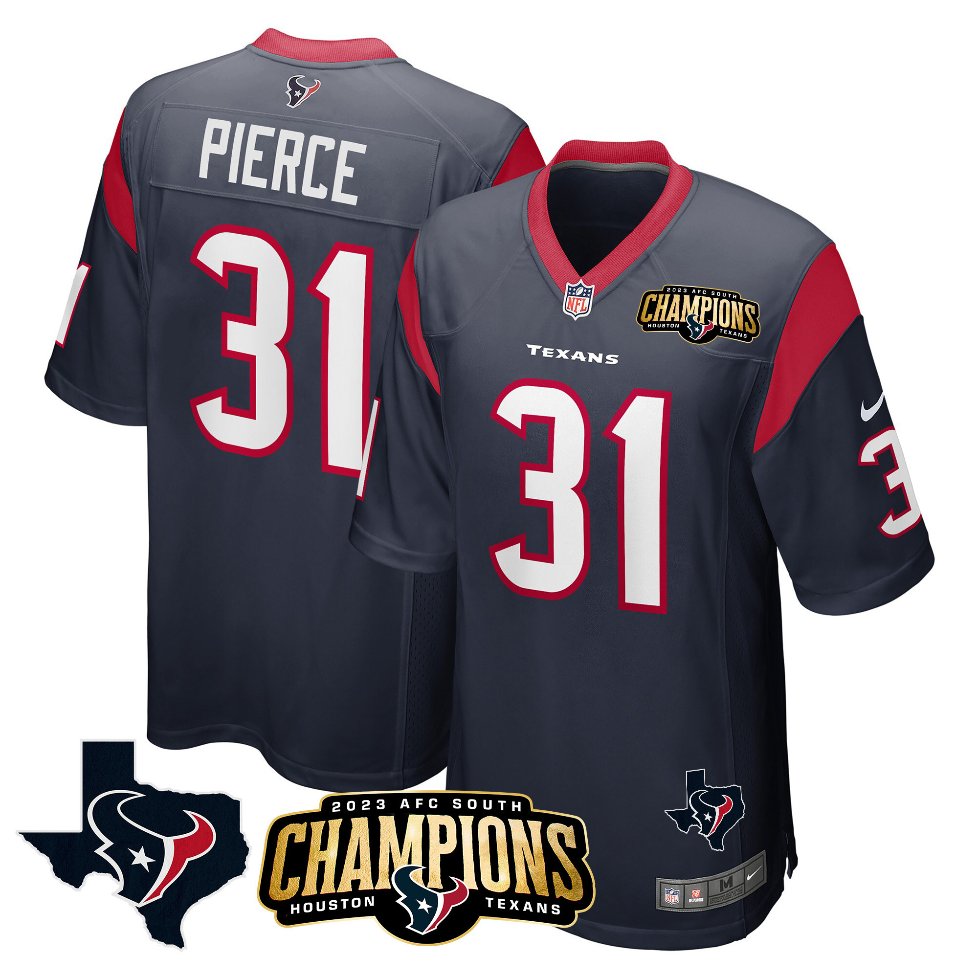 Men's Houston Texans 2023 AFC South Champions Patch Game Jersey - All Stitched - Image 9