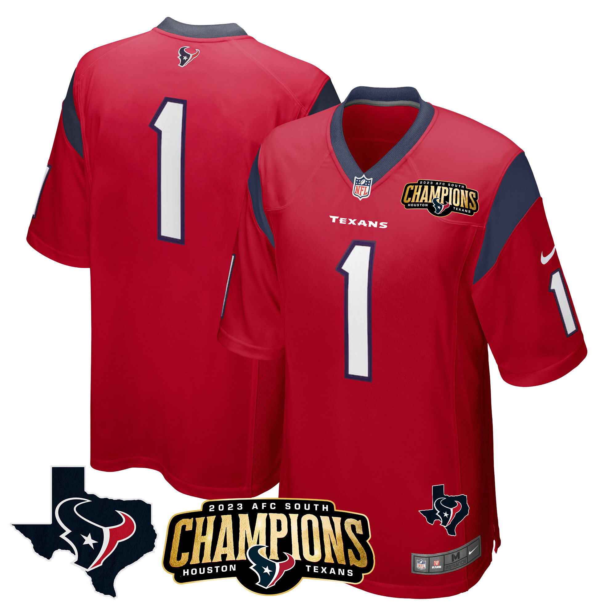 Men's Houston Texans 2023 AFC South Champions Patch Game Jersey - All Stitched - Image 18
