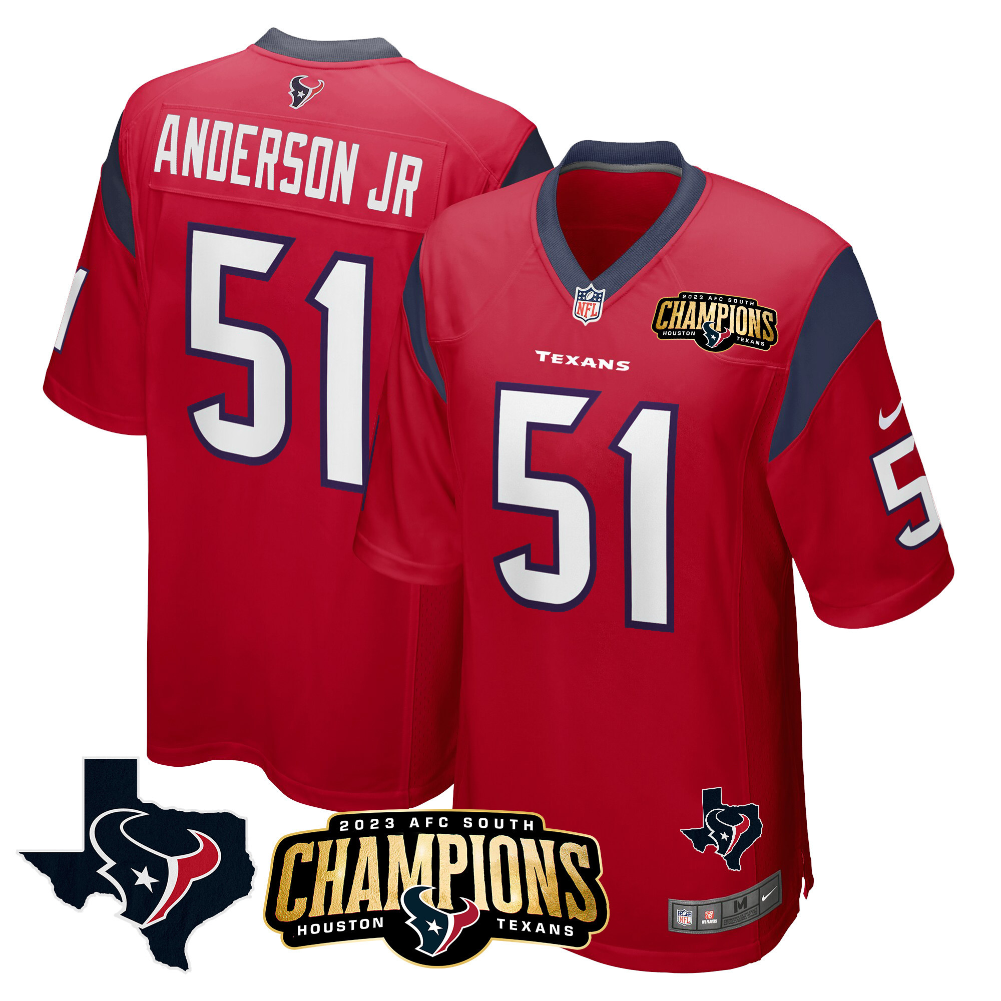 Men's Houston Texans 2023 AFC South Champions Patch Game Jersey - All Stitched - Image 17