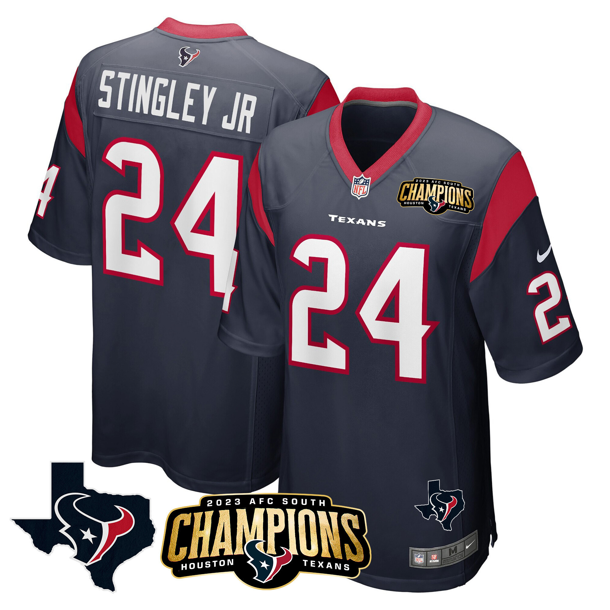 Men's Houston Texans 2023 AFC South Champions Patch Game Jersey - All Stitched - Image 8