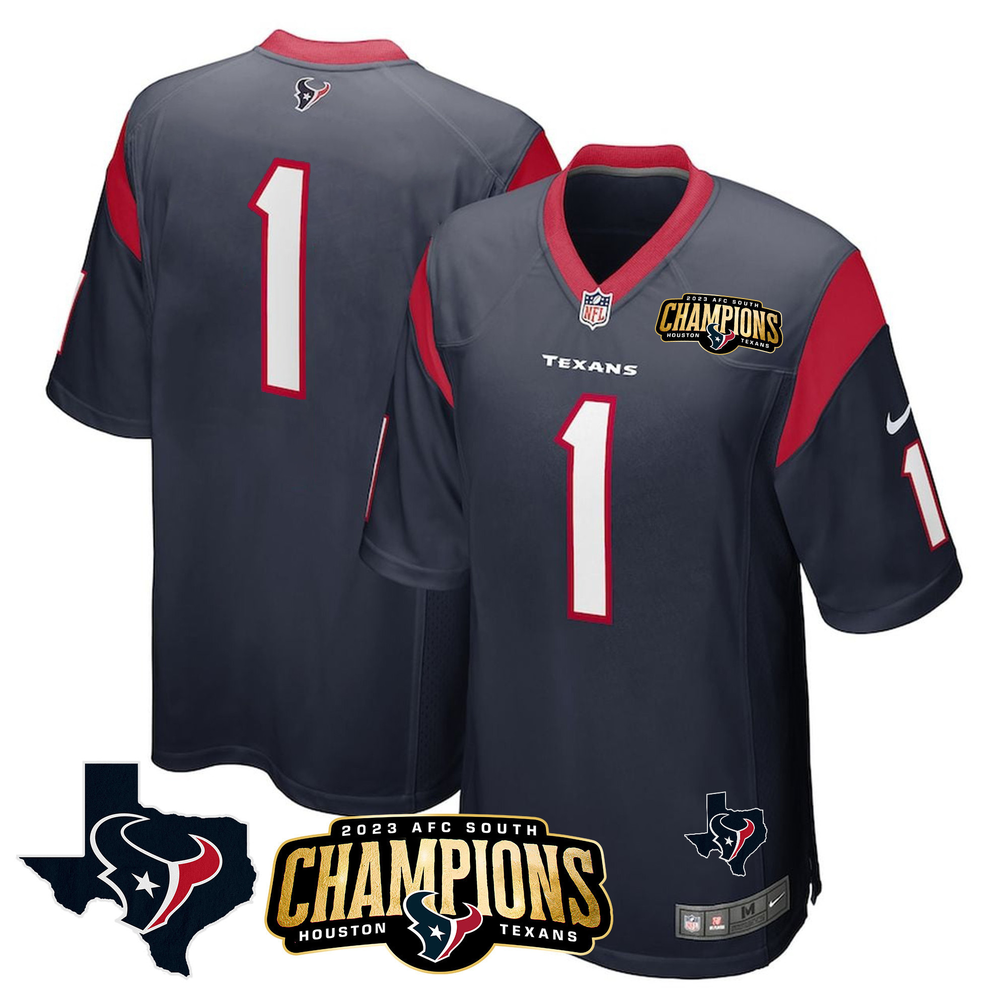 Men's Houston Texans 2023 AFC South Champions Patch Game Jersey - All Stitched - Image 12