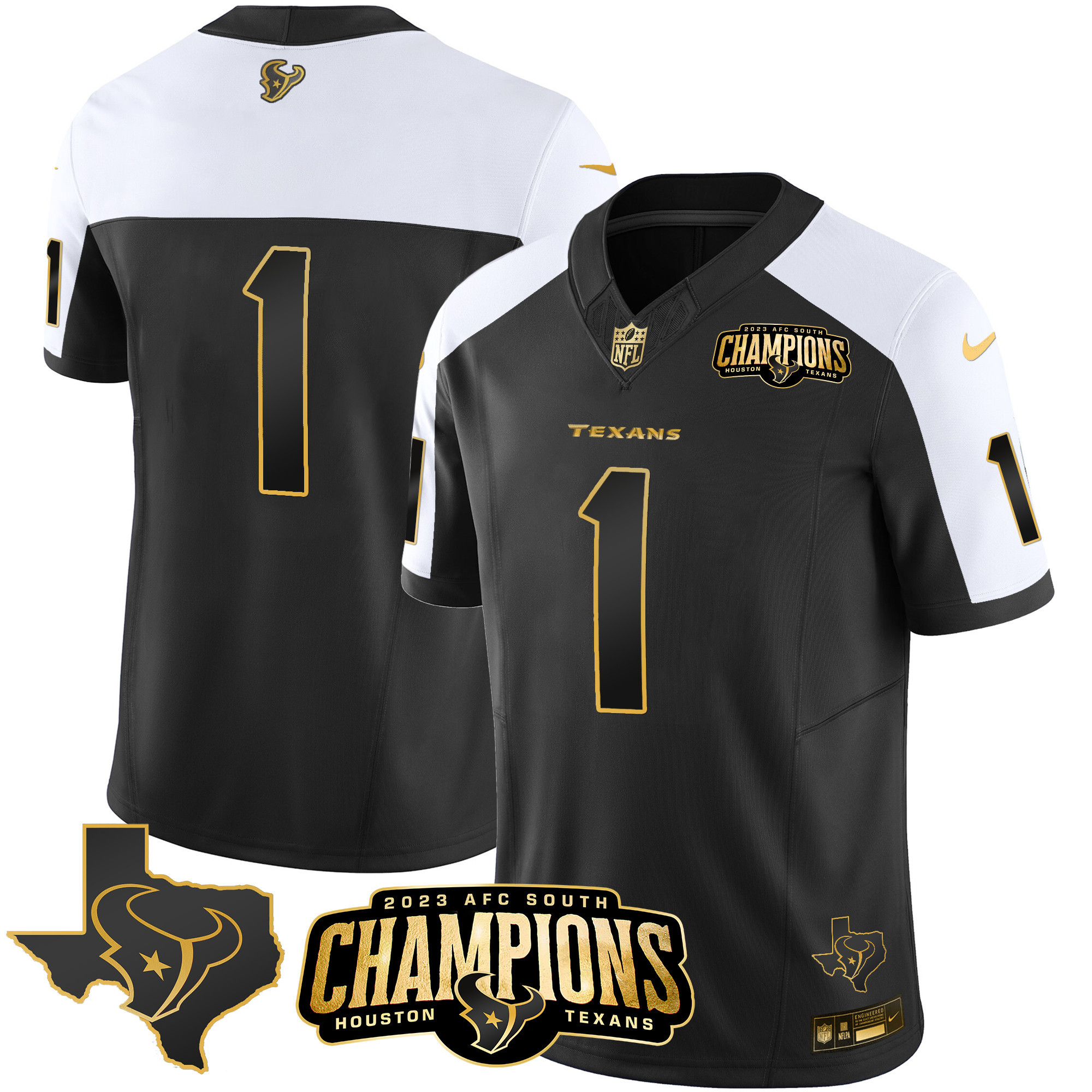 Men's Houston Texans 2023 AFC South Champions Patch Gold Vapor Jersey - All Stitched - Image 6