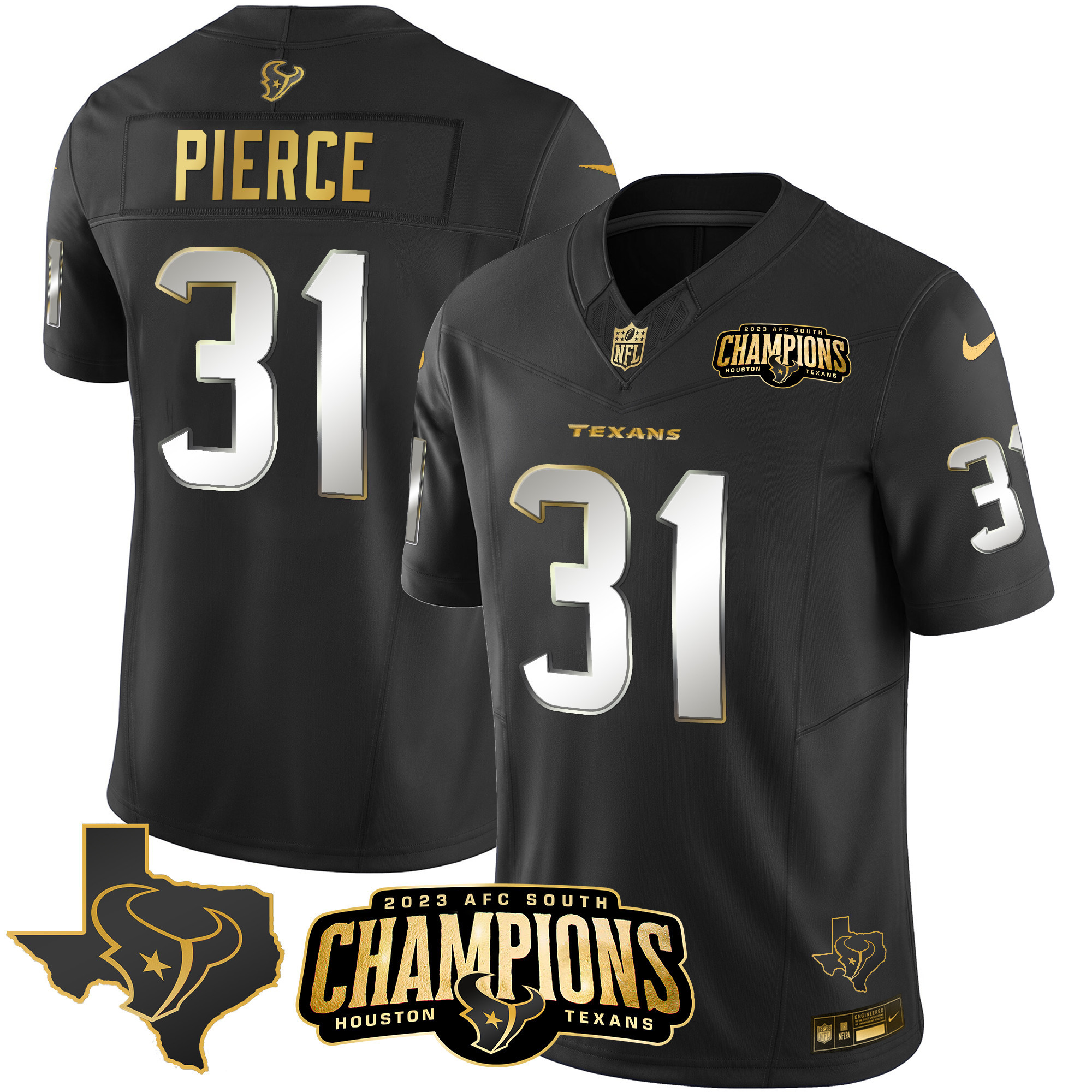 Men's Houston Texans 2023 AFC South Champions Patch Gold Vapor Jersey - All Stitched - Image 9