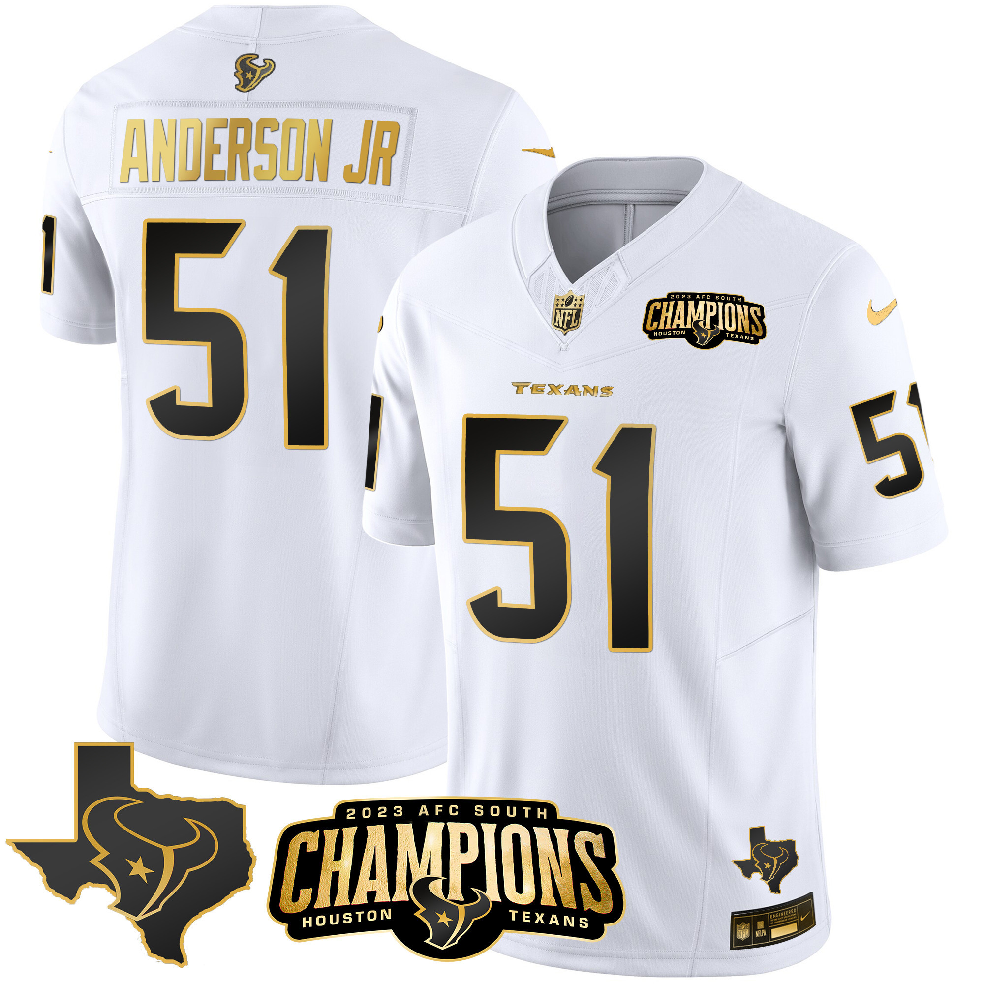 Men's Houston Texans 2023 AFC South Champions Patch Gold Vapor Jersey - All Stitched - Image 23
