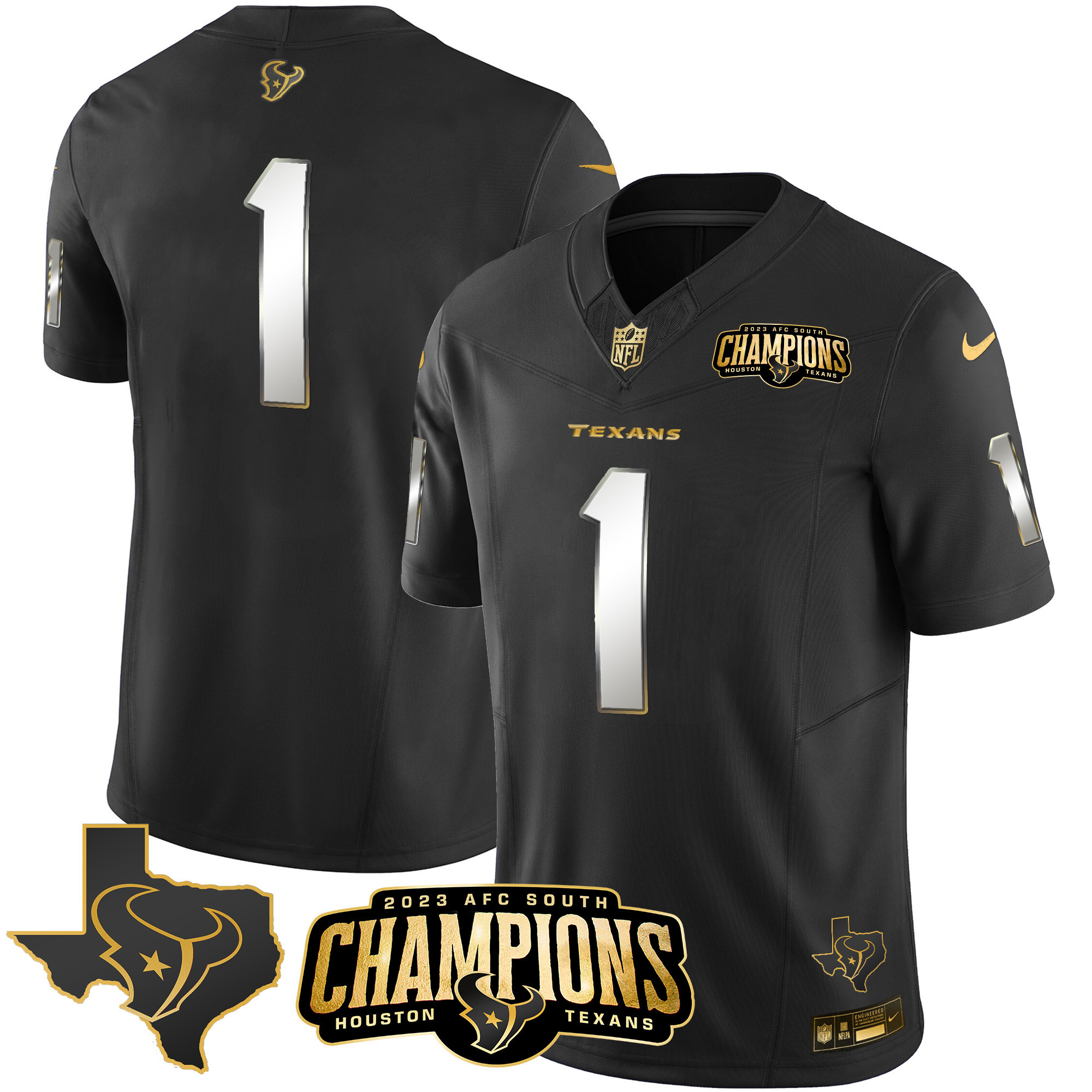 Men's Houston Texans 2023 AFC South Champions Patch Gold Vapor Jersey - All Stitched - Image 12