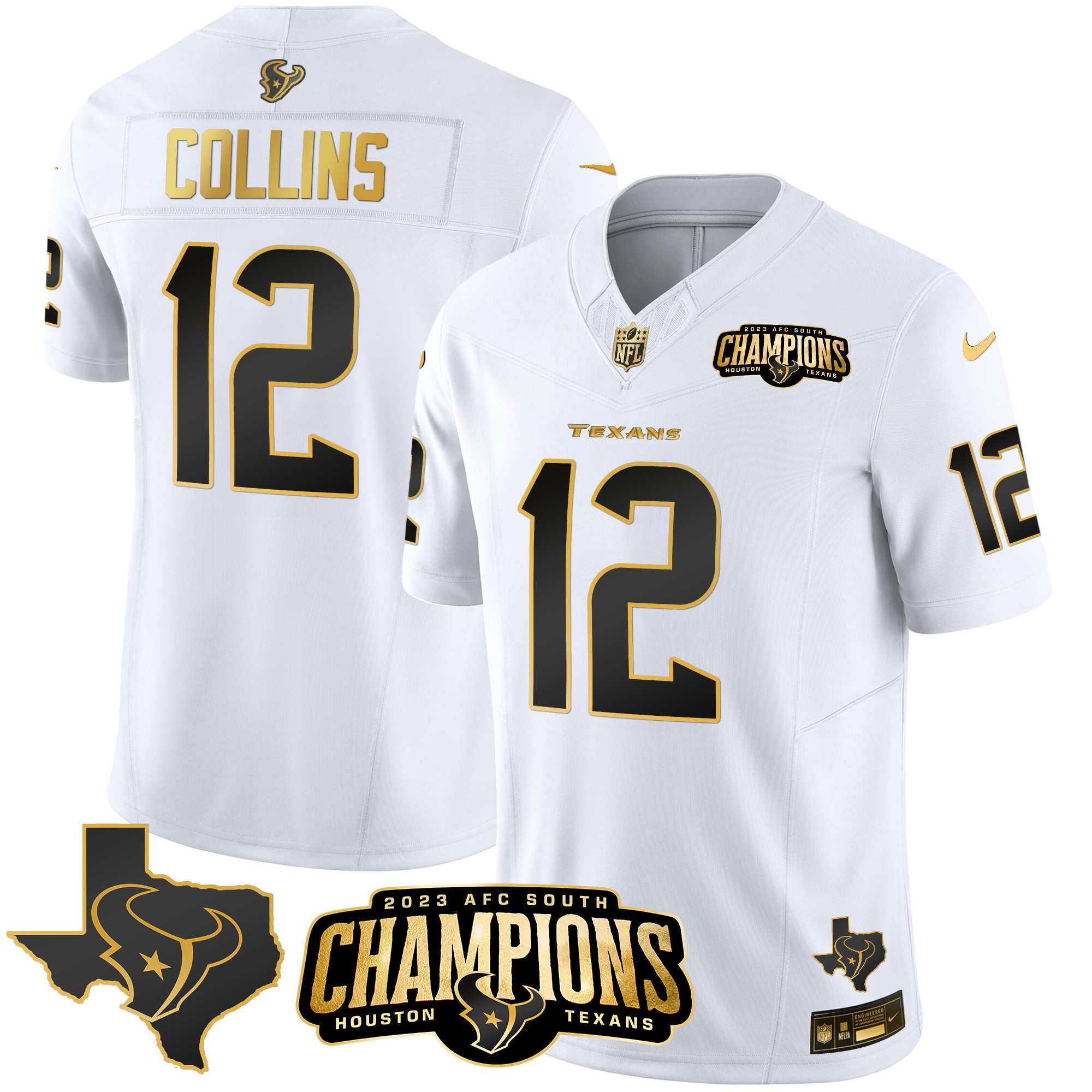 Men's Houston Texans 2023 AFC South Champions Patch Gold Vapor Jersey - All Stitched - Image 22