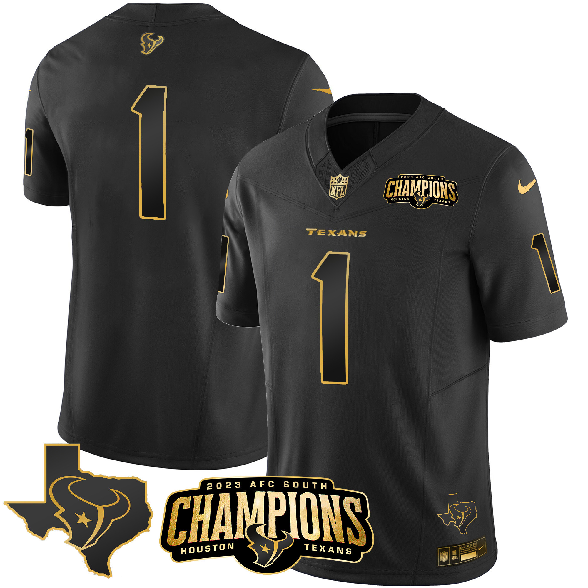 Men's Houston Texans 2023 AFC South Champions Patch Gold Vapor Jersey - All Stitched - Image 18