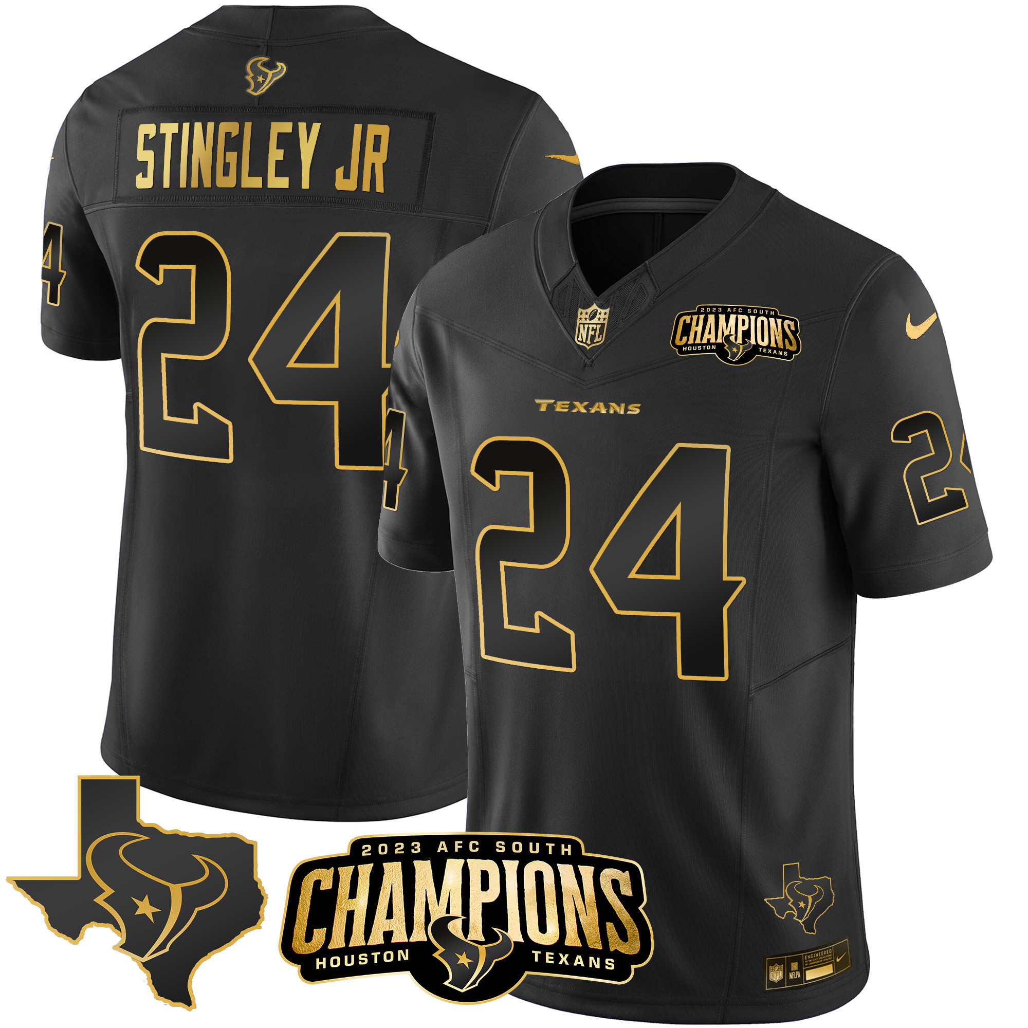 Men's Houston Texans 2023 AFC South Champions Patch Gold Vapor Jersey - All Stitched - Image 14