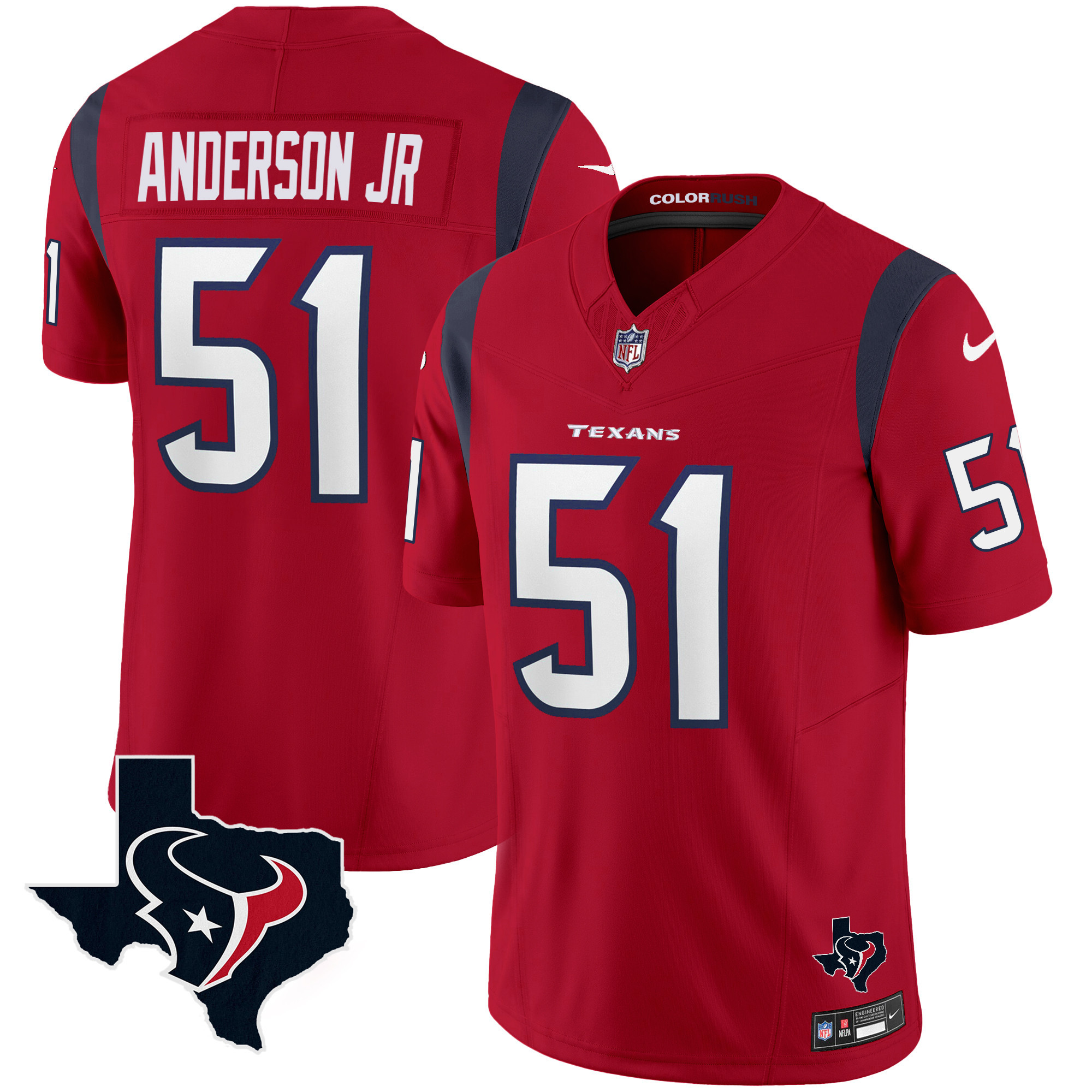 Men's Houston Texans Color Rush Legend Vapor Jersey V2 - All Stitched - Image 26