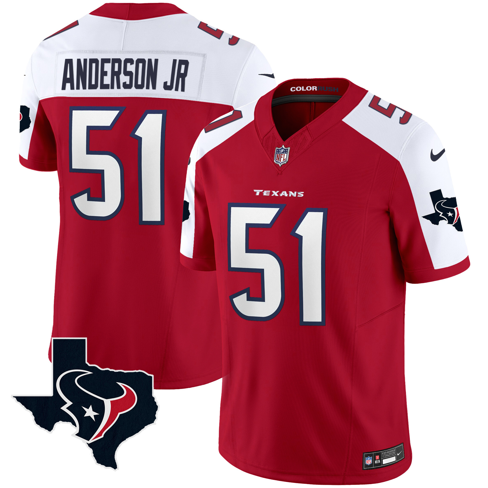 Men's Houston Texans Color Rush Legend Vapor Jersey V2 - All Stitched - Image 33