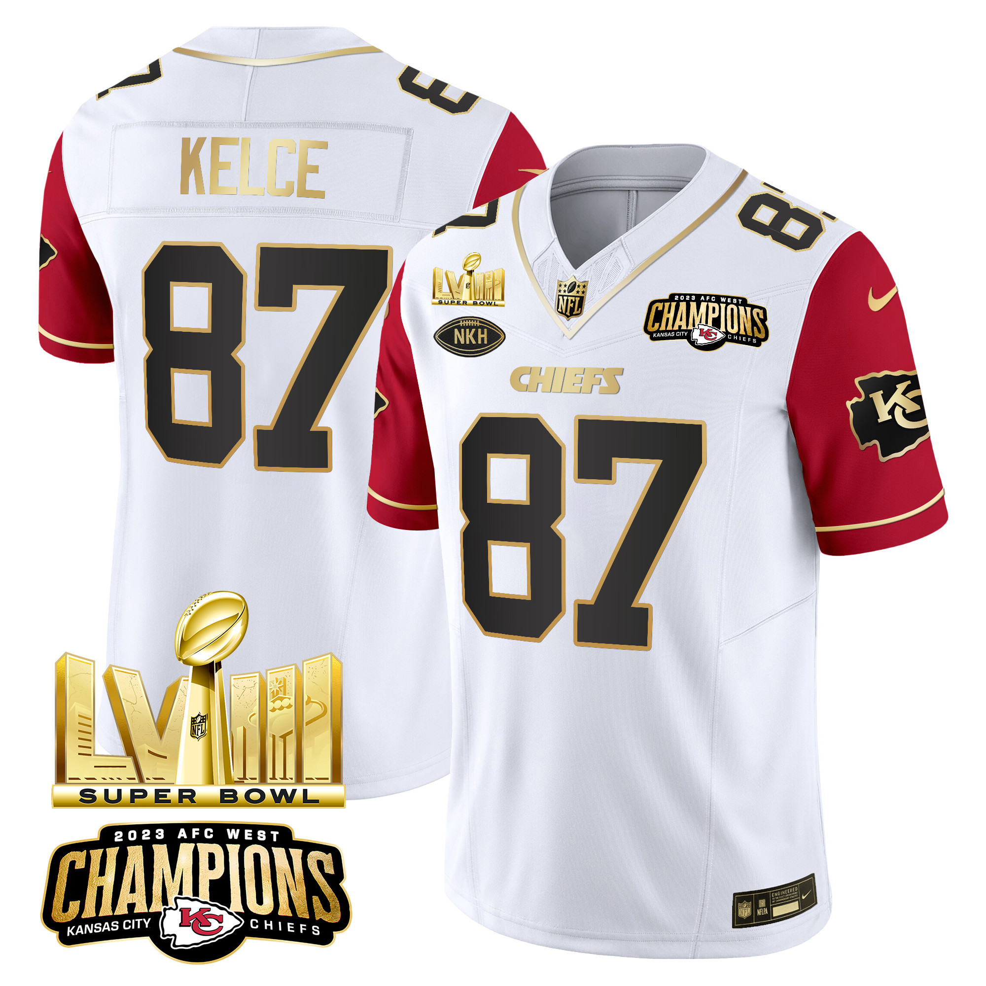 Men's Kansas City Chiefs AFC West Champions & Super Bowl LVIII Gold Patch Vapor Jersey V2 - All Stitched - Image 37
