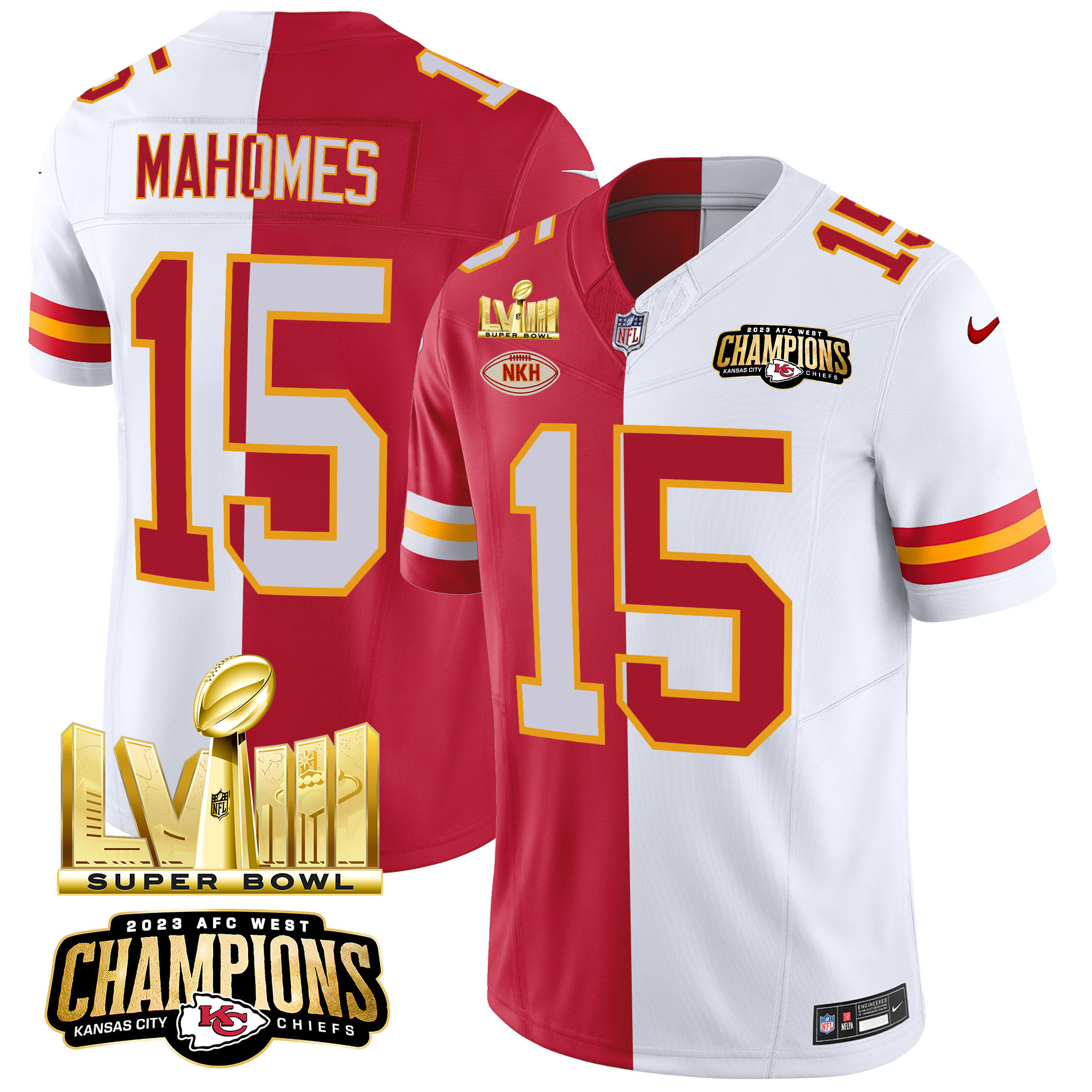 Men's Kansas City Chiefs AFC West Champions & Super Bowl LVIII Gold Patch Vapor Jersey V2 - All Stitched - Image 29