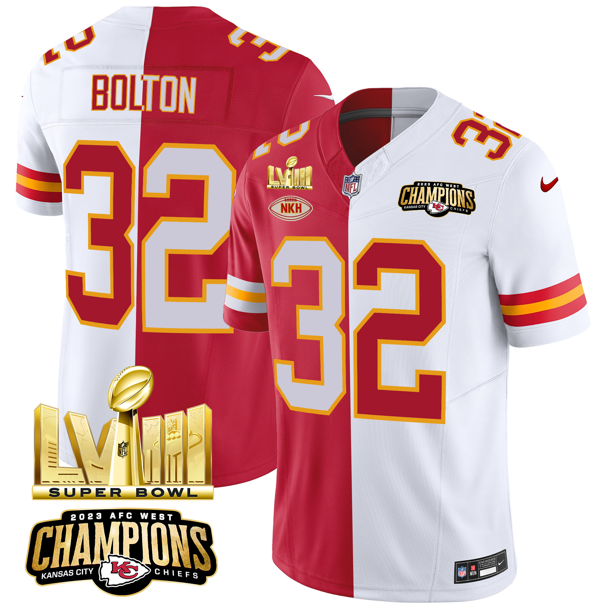 Men's Kansas City Chiefs AFC West Champions & Super Bowl LVIII Gold Patch Vapor Jersey V2 - All Stitched - Image 34
