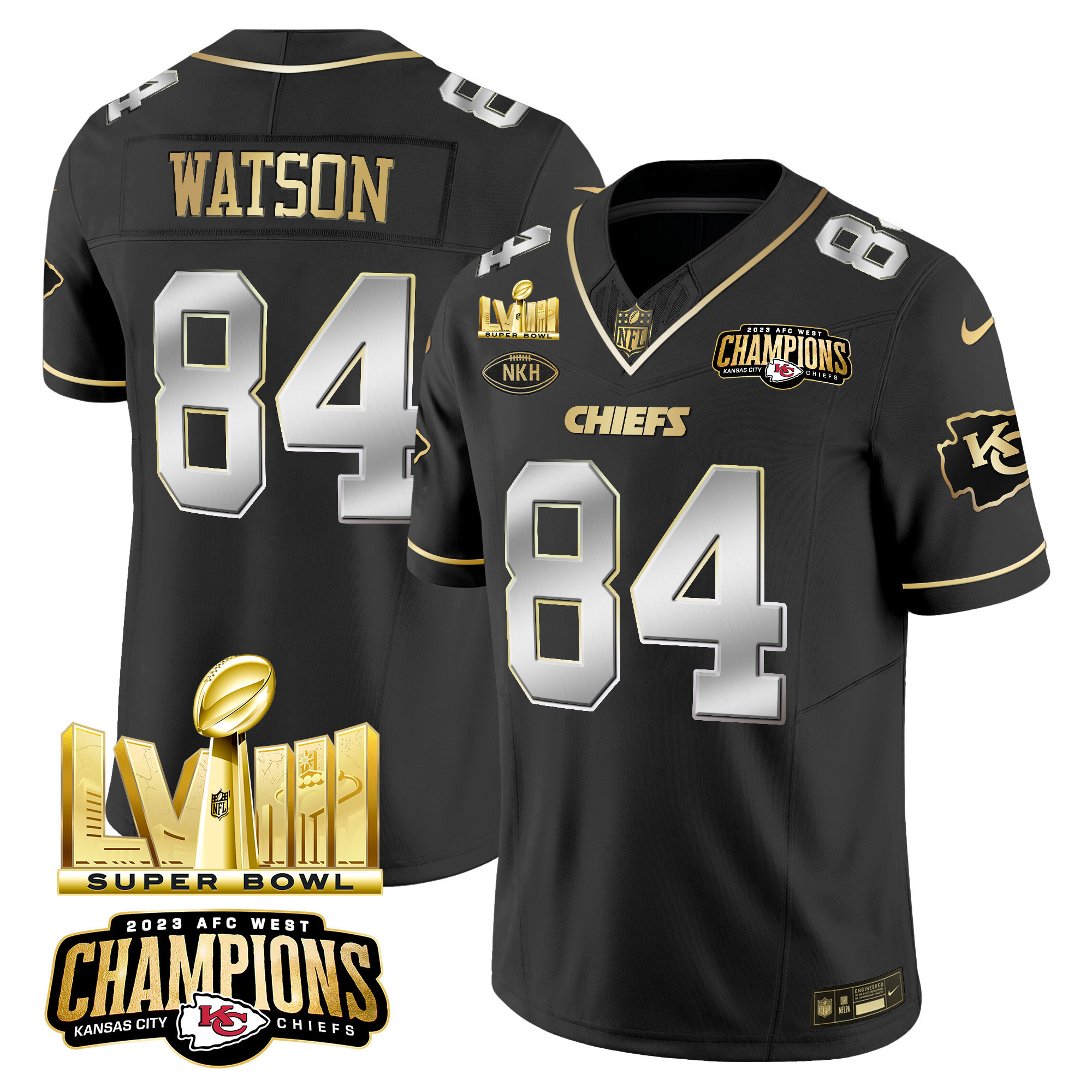 Men's Kansas City Chiefs AFC West Champions & Super Bowl LVIII Gold Patch Vapor Jersey V2 - All Stitched - Image 5