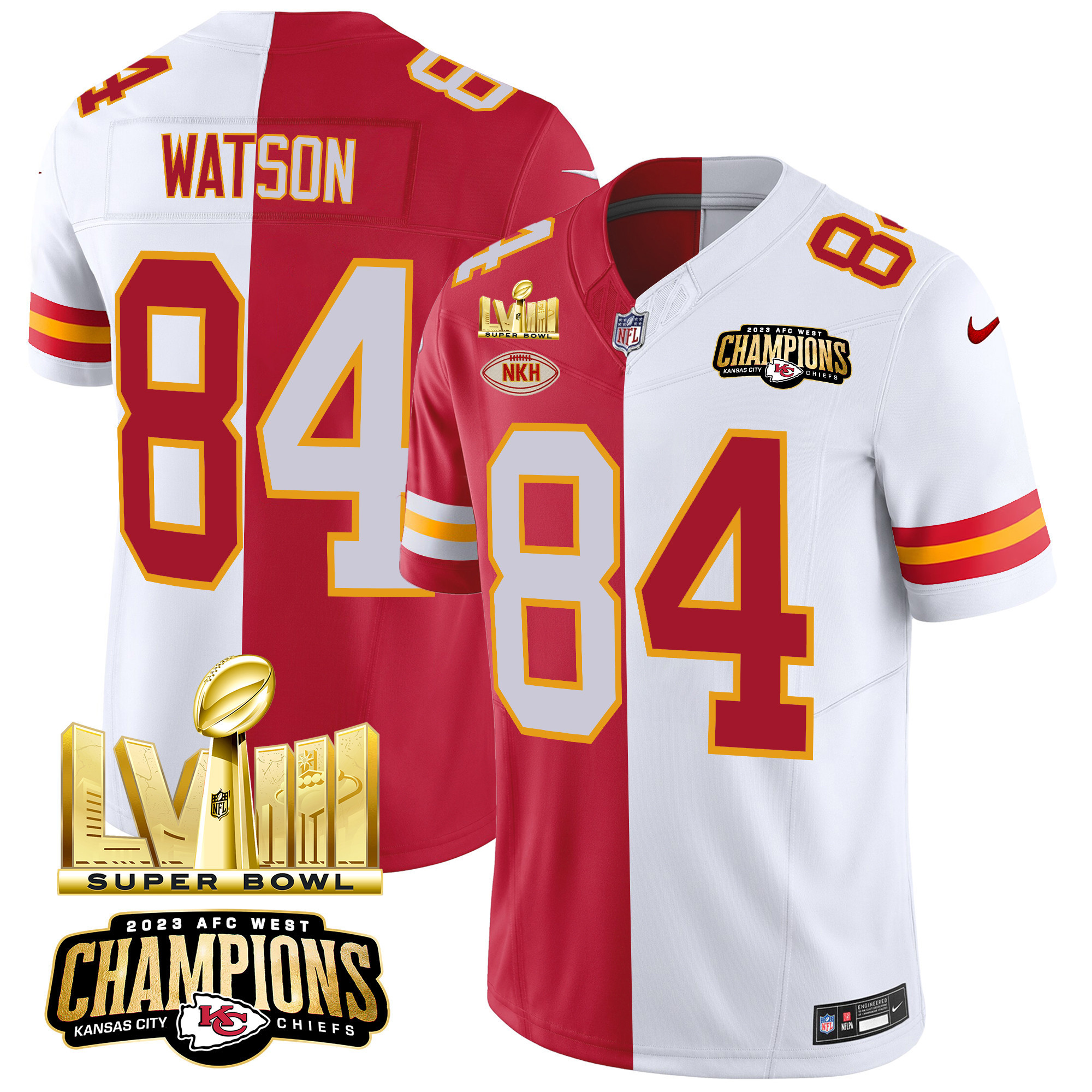 Men's Kansas City Chiefs AFC West Champions & Super Bowl LVIII Gold Patch Vapor Jersey V2 - All Stitched - Image 33