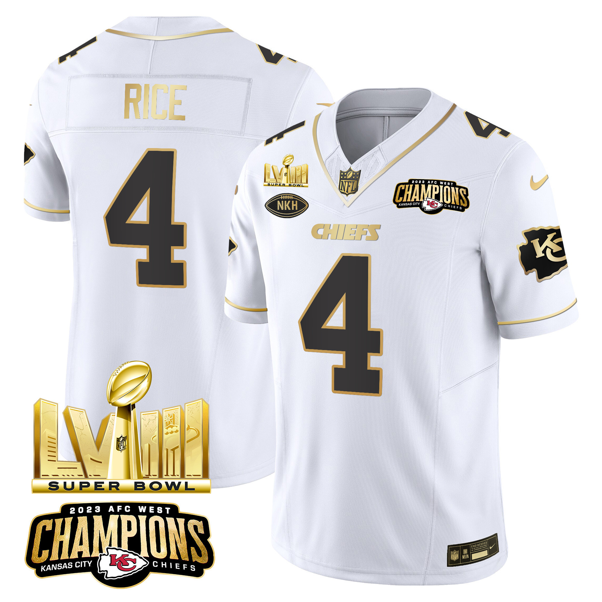 Men's Kansas City Chiefs AFC West Champions & Super Bowl LVIII Gold Patch Vapor Jersey V2 - All Stitched - Image 21